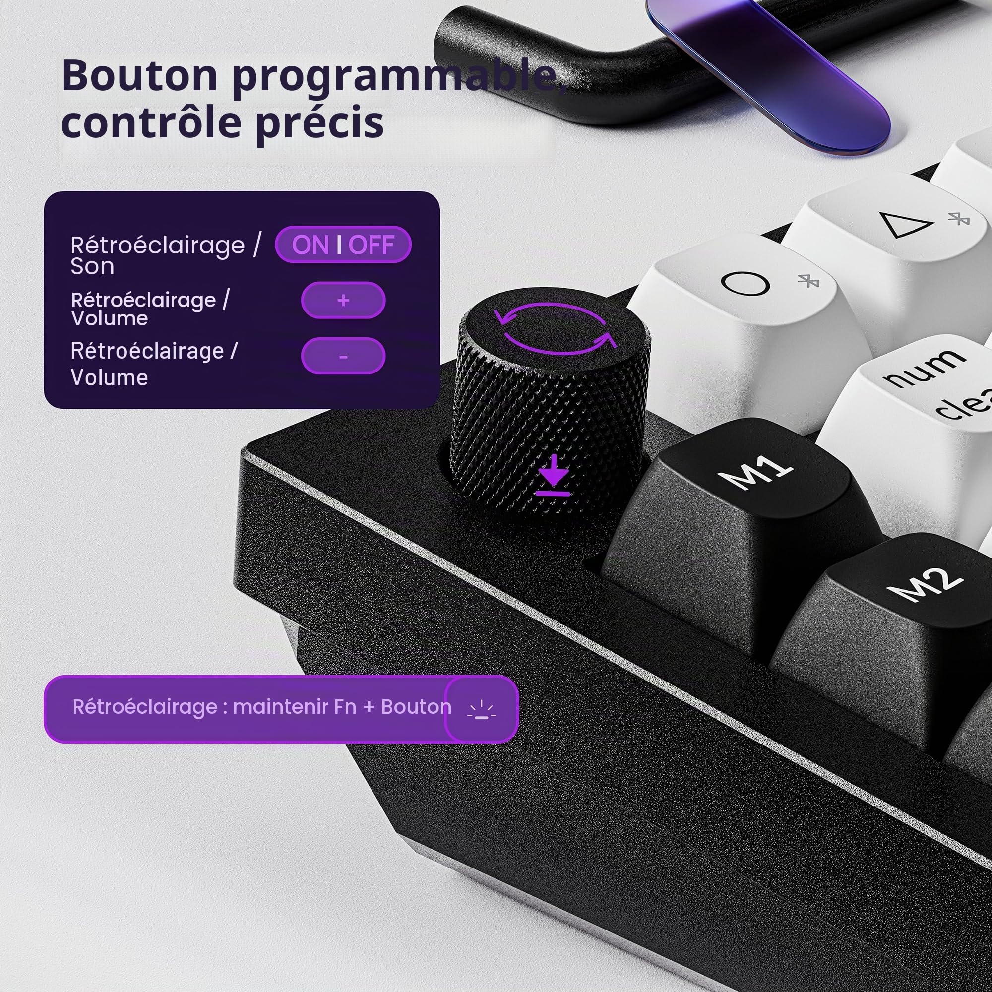 Keychron Q0 HE Pavé Numérique Magnétique sans Fil, en Aluminium Usiné CNC, 2,4 GHz/Bluetooth 5.1, Activation Rapide, RGB, Mini QMK Clavier Numpad Compact 27 Touches, pour Mac, Windows et Linux – Noir