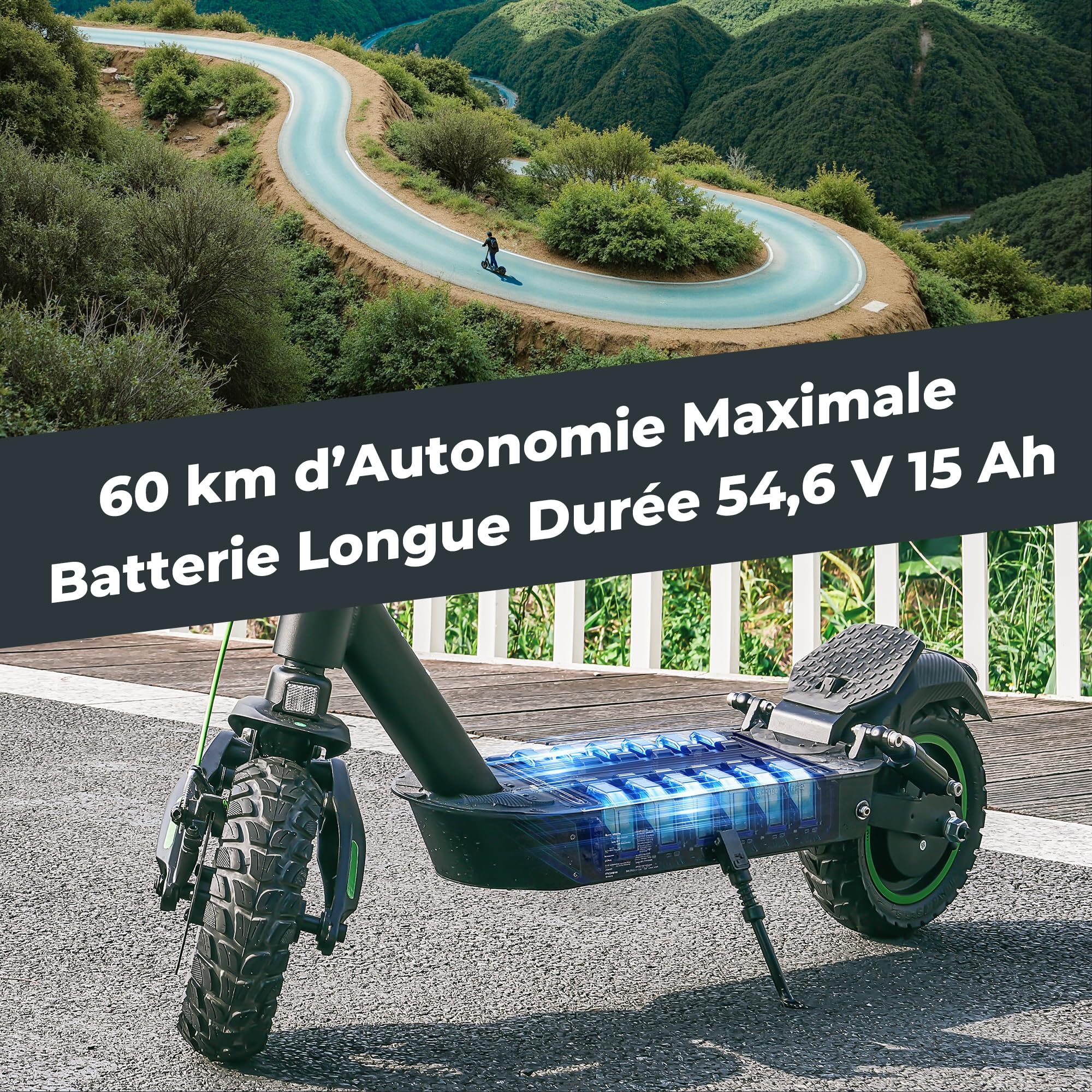 isinwheel S10MAX Trottinette Électrique Adulte 1000W,Batterie 54.6V 15Ah,Autonomie 60KM,Pneus Tout Terrain 10",Double Bras Oscillant,APP Connectée,Écran LED,Pliable avec Sac de Transport