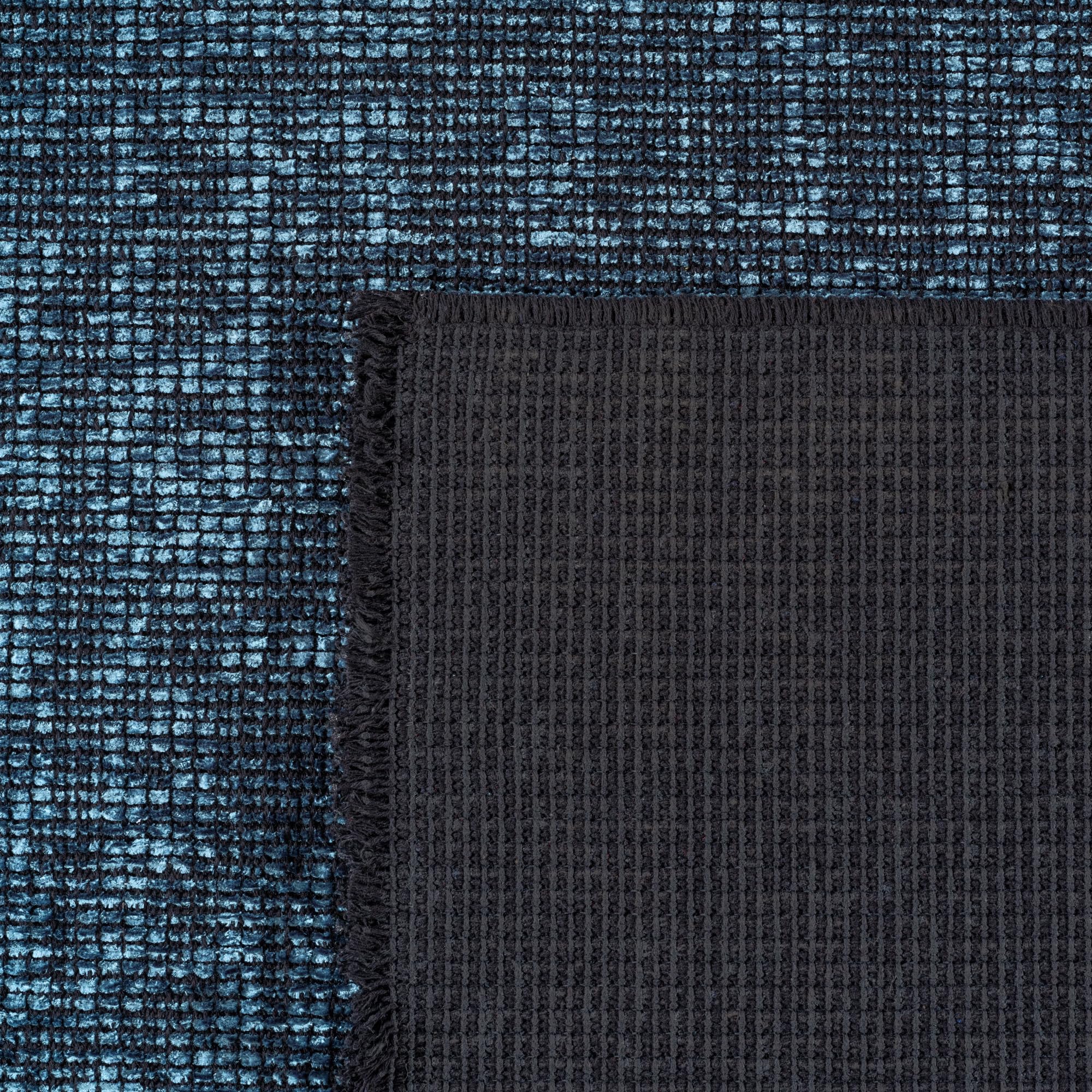 Carpettex, Chenille Teppich Baumwolle Läufer Blau 80x150 cm Waschbar, Boho-Stil, Kurzflor, Vintage Kelim, Weich & rutschfest, Einfarbig, Für Küche, Flur & Schlafzimmer