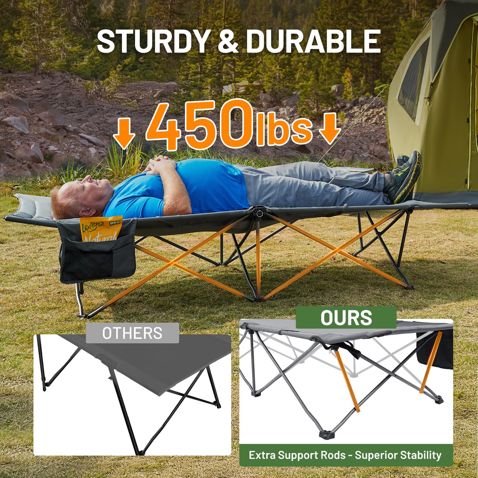 TIMBER RIDGE Extra Wide Heavy Duty Camping Cot for Adult, Easy Set Up Oversized Sleeping Cot with Carry Bag for Camping, Travel and Outdoors, Support up to 450lbs