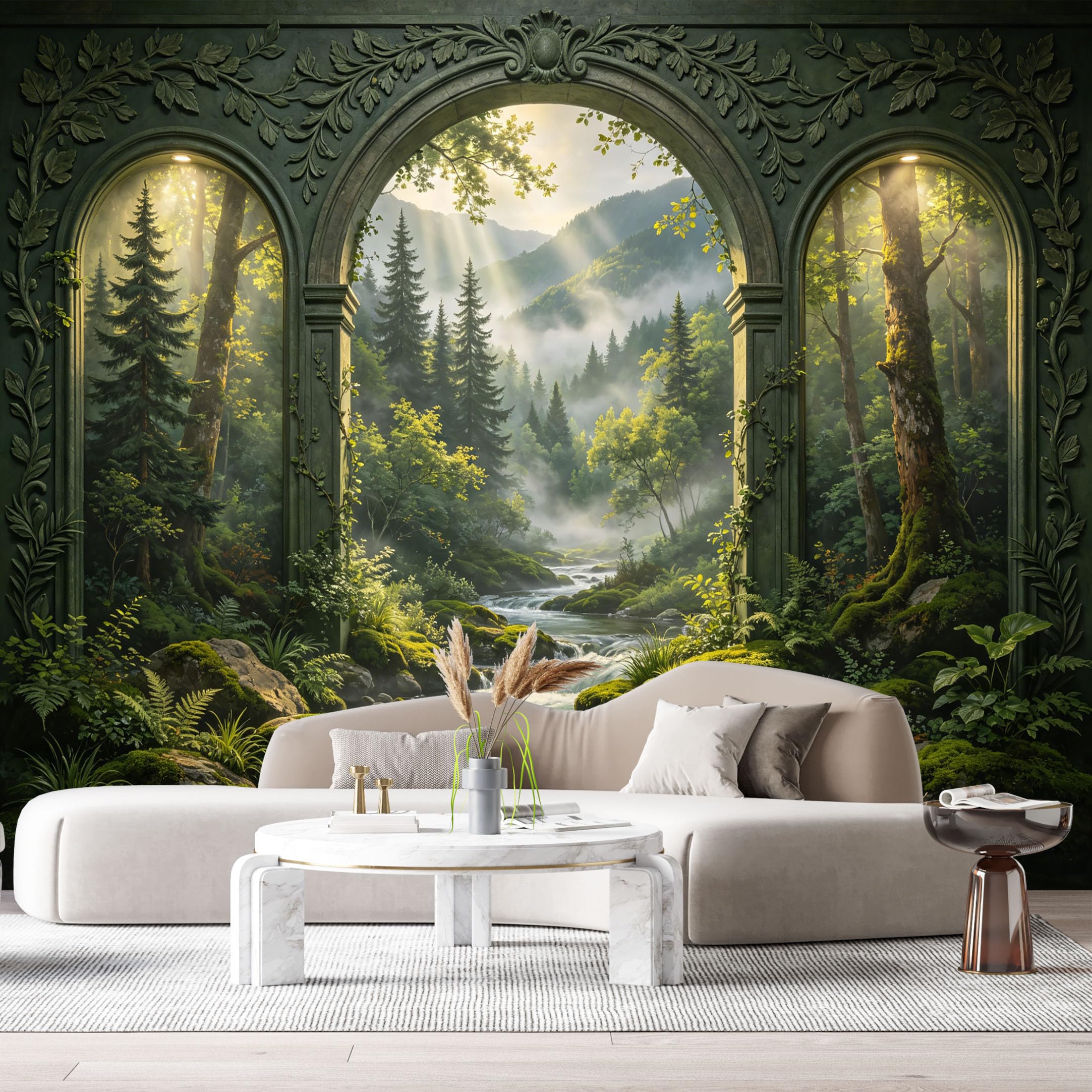 Custom Size Wall Murals Forest River Mountain Landscape 3D Trompe L'Oeil SelfAdhesiveWall Fabric Removable Wallpaper Wall Decor for Living Room Bedroom Bathroom