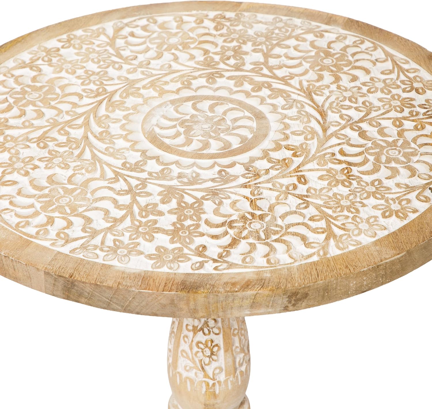 Lightnpro Lotus Circle Wooden Pedestal Pillar Table, 18x22 White Wash