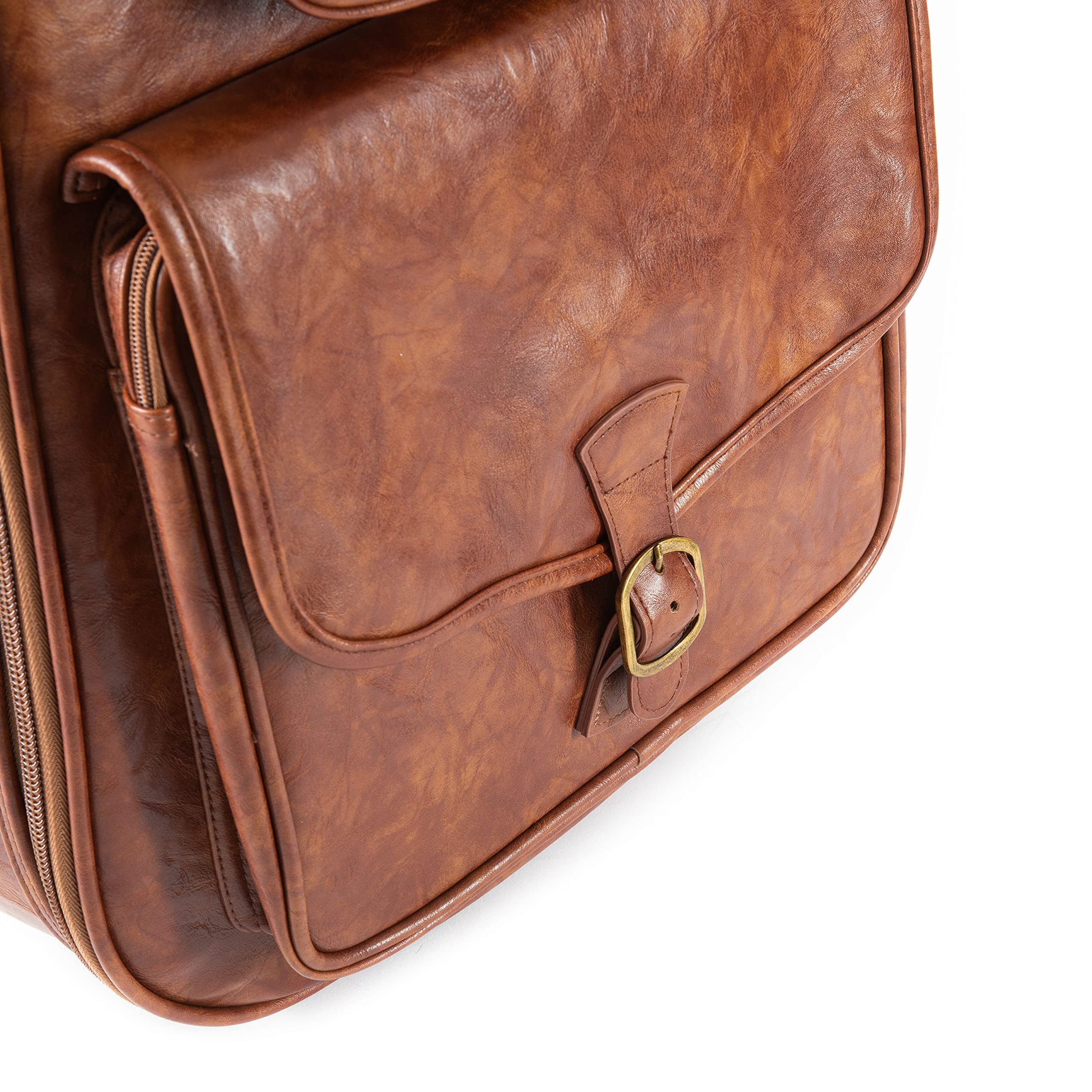 Fame Deluxe E-Gitarre Gigbag im Vintage-Design aus Kunstleder mit Extra-Polsterung, Messing-Applikationen, Rucksackgarnitur, Variables Halskissen & Zubehörtaschen - 107x36x7 cm