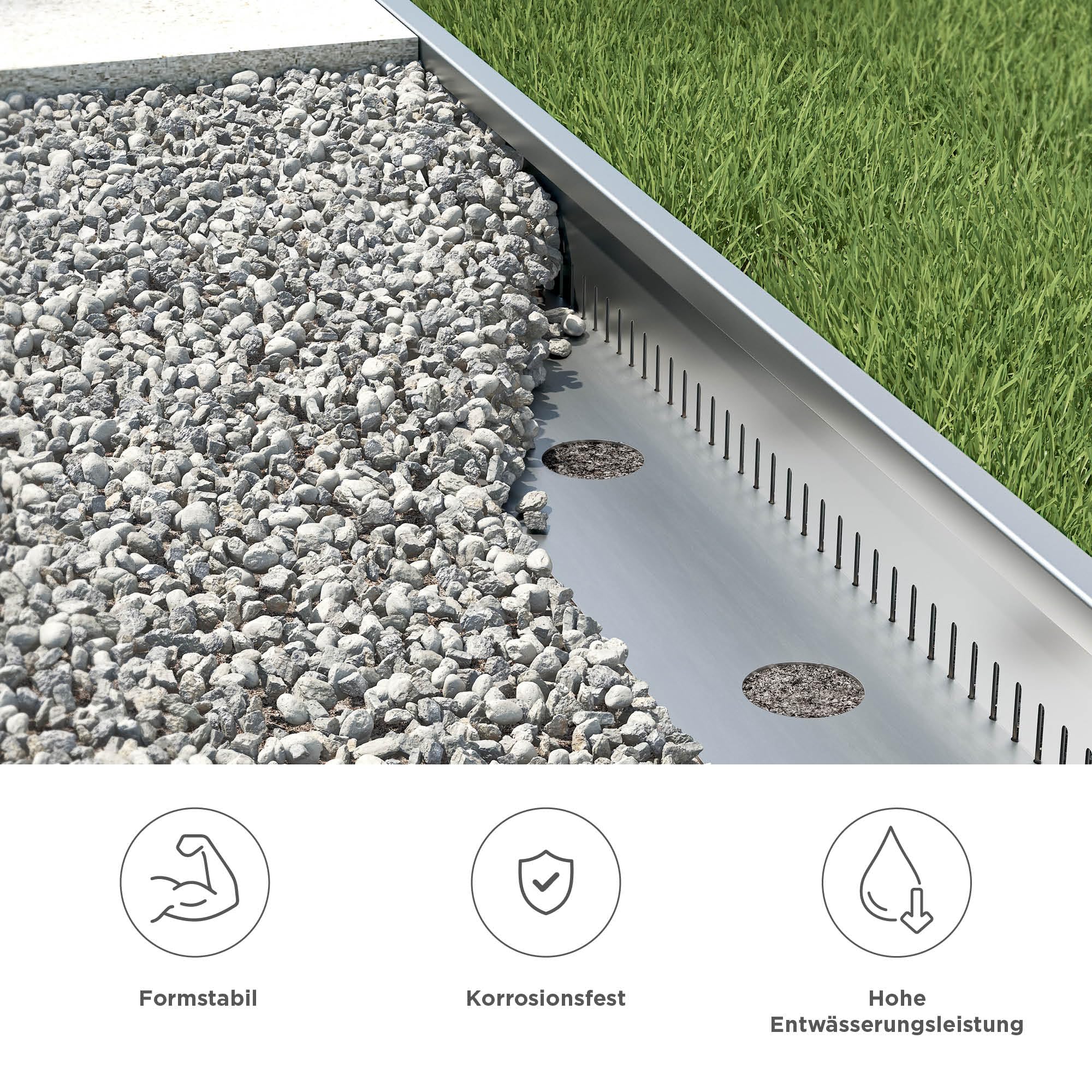blizz-z terragrav Kiesfangleiste Aluminium (Länge 3 m, Höhe 10 cm), Stärke 1,5 mm (1 Stück) | hochwertig, gelocht | mit Zubehör | Made in Germany