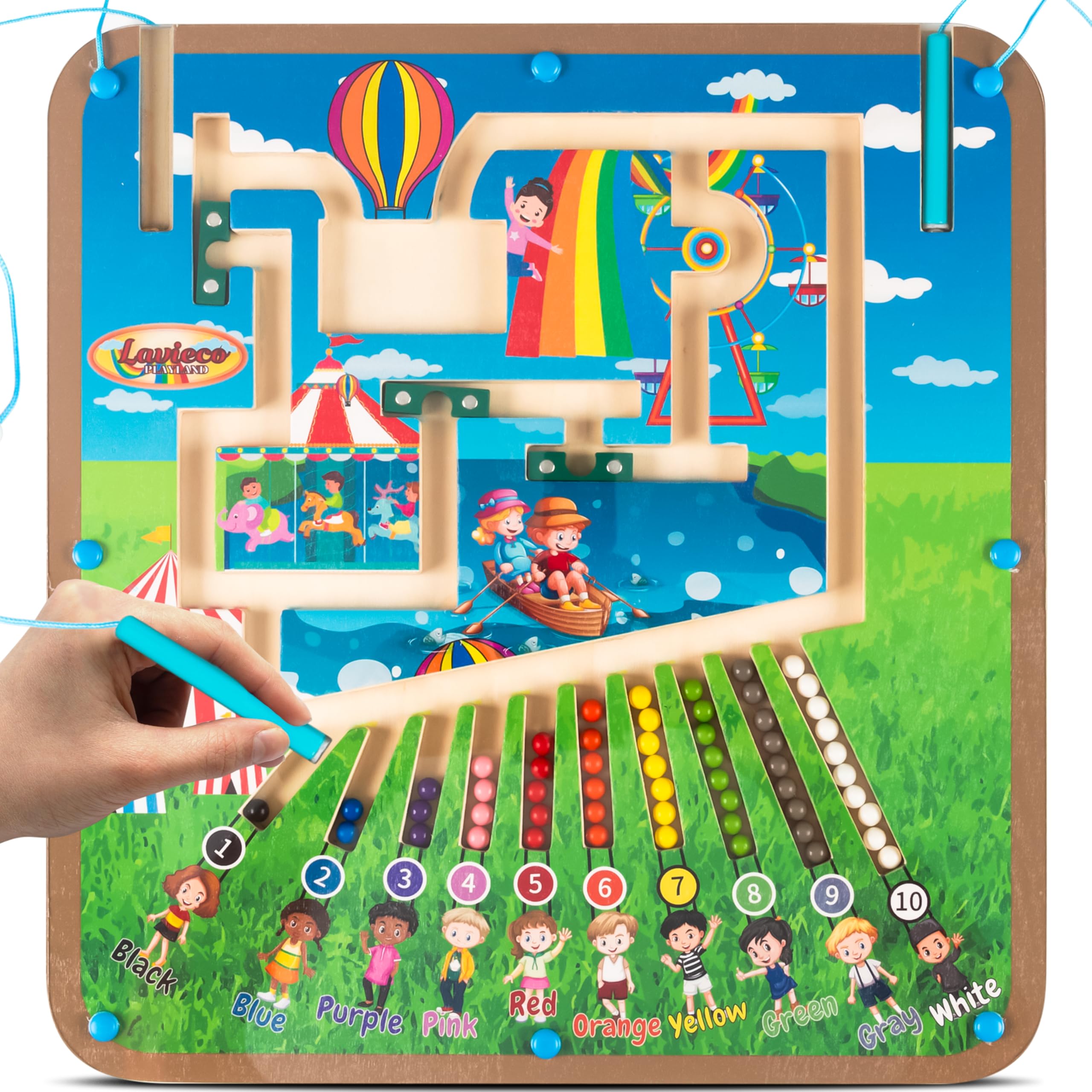 Laviecoplayland Magnetic Color & Number Maze Set - Educational Montessori Toys for 3 Year Old & Above, Hands-On Learning Toys for 3 Year Old Girls & Boys, Screen-Free Magnetic Board for Kids, Joyride