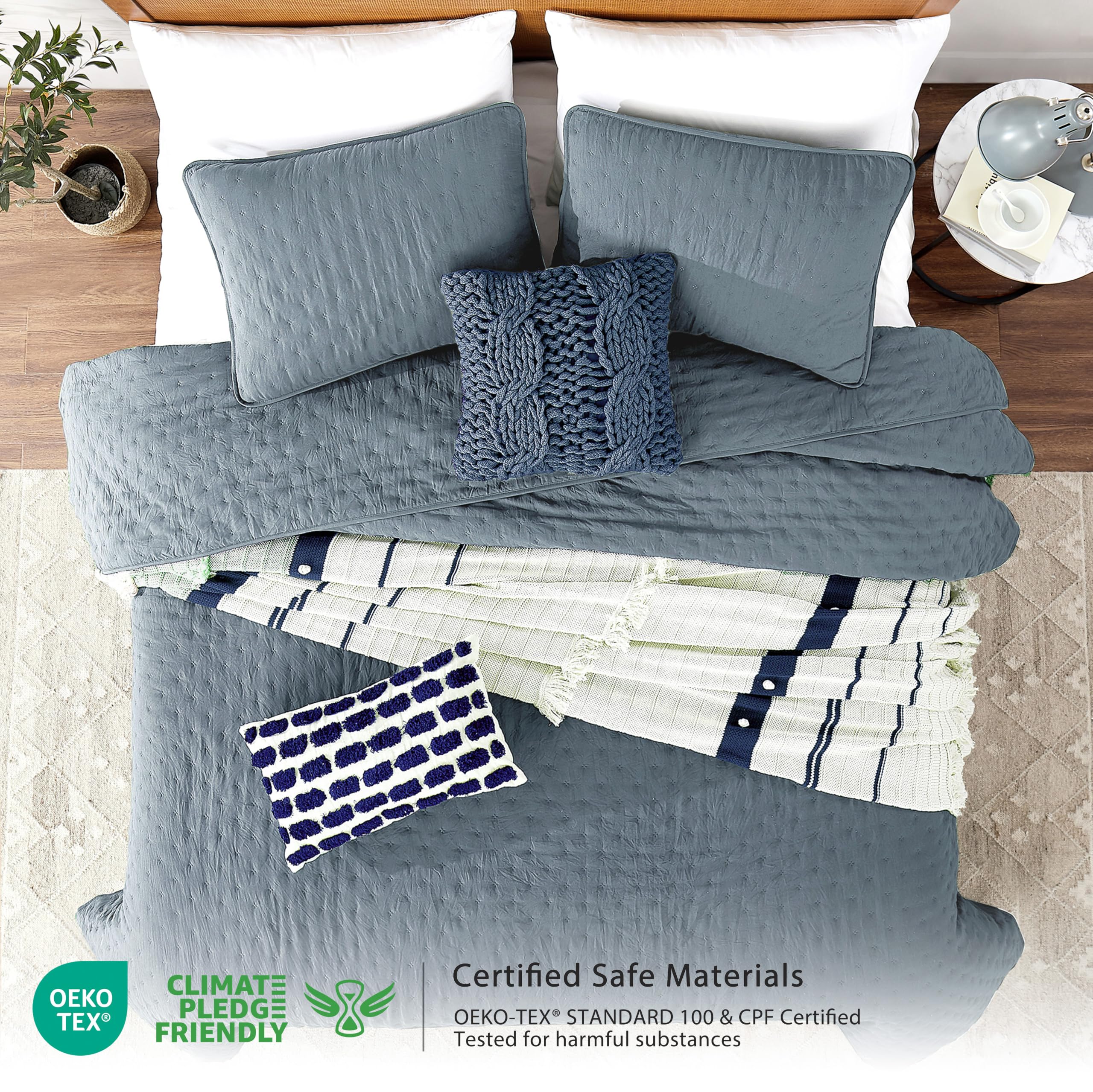 ROARINGWILD Set di biancheria da letto per letto matrimoniale, colore: blu polveroso, copriletto leggero e morbido, copriletto rustico rustico per la primavera e l'estate, 1 federa, 172,7 x 228,6 cm