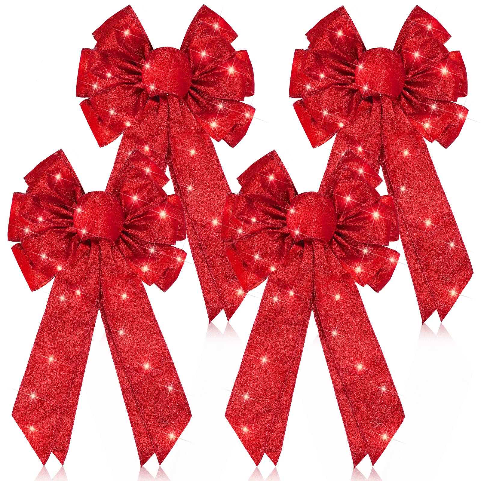 Couronnes de Noël extérieures LED rouges et nœud grand format en toile jute