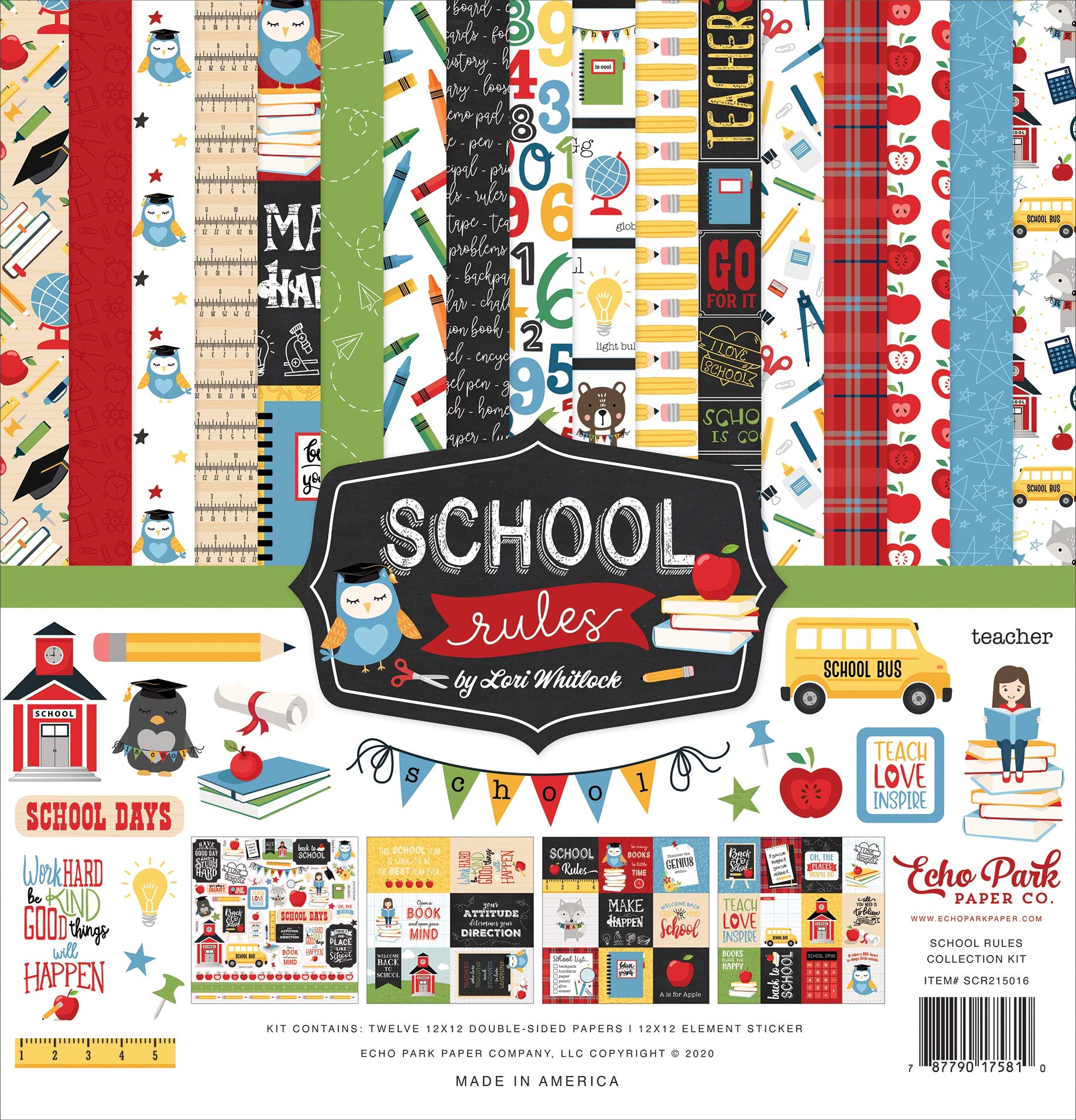 Echo Park Paper Company School Rules Collection Kit paper, red, blue, black, green, yellow, orange