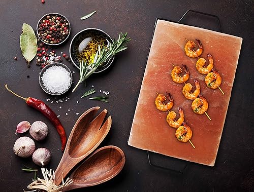 Miniatura 7 de Juego de bloques de sal rosa del Himalaya y bandeja de metal de 12 x 8 x 1.5 pulgadas para cocinar, asar, cortar y servir con accesorios de cocina