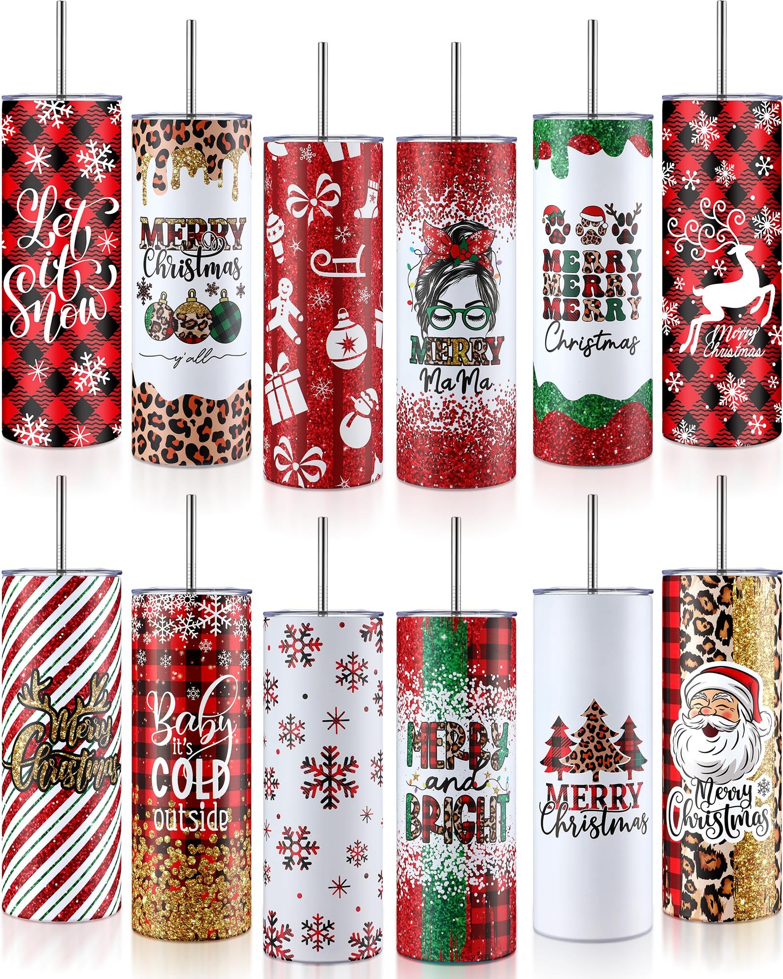Vasos de Navidad Layhit: pack de 12 termos delgados de acero inoxidable para regalar