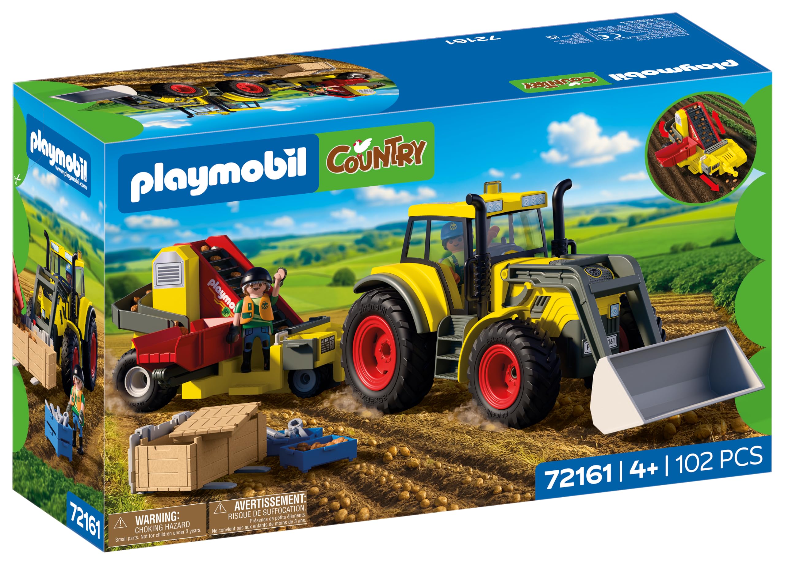 PLAYMOBIL | Country | Gran tractor con arrancadora de patatas | Set de maquinaria agrícola con cargador frontal, función de clasificación y numerosos accesorios | Para niños a partir de 4 años | 72161