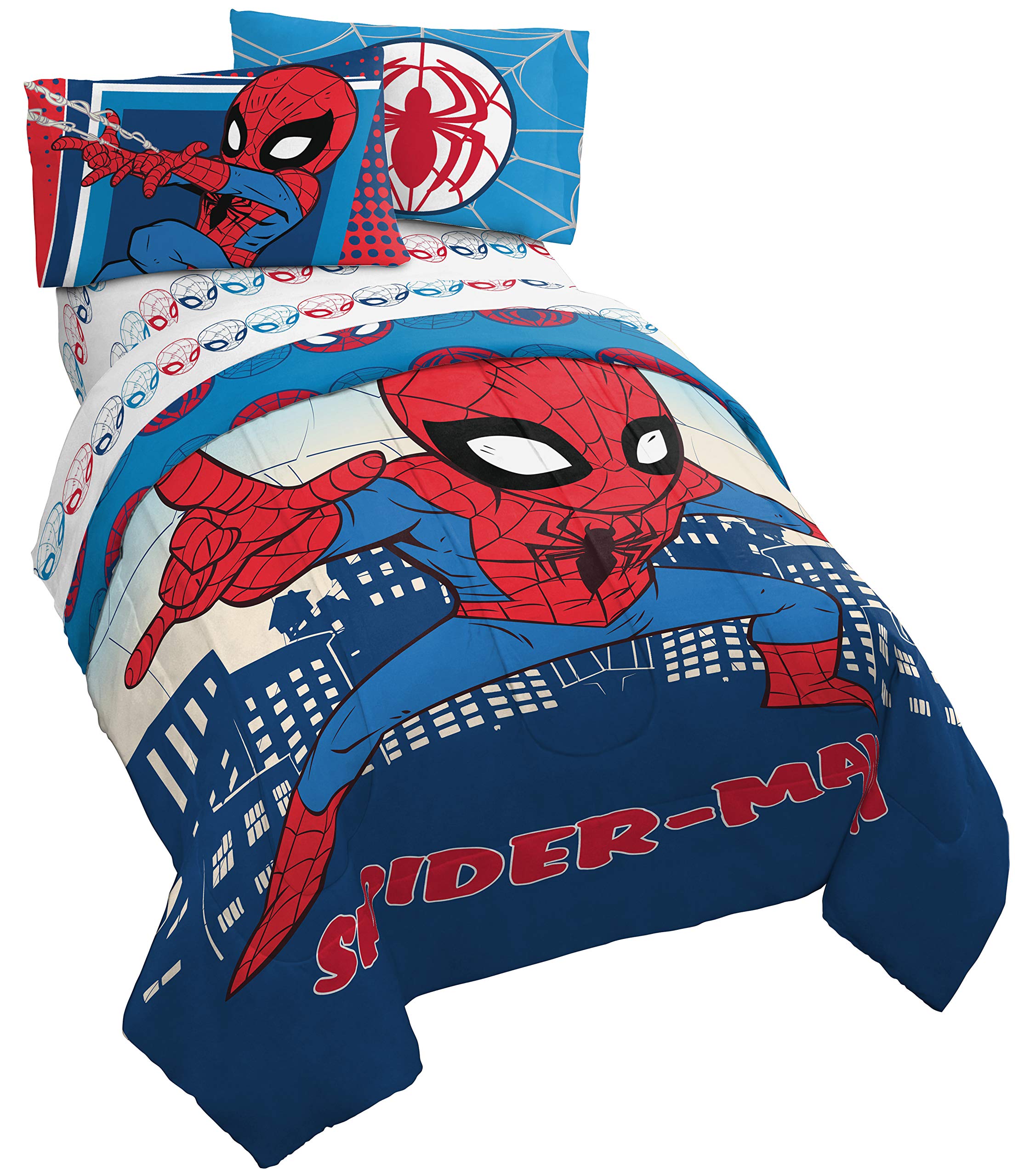 Jay Franco Marvel Super Hero Adventures Go Spidey 4 Piece Twin Bed Set - Includes Reversible Comforter & Sheet Set Bedding Features Spiderman - Super Soft Fade Resistant Microfiber