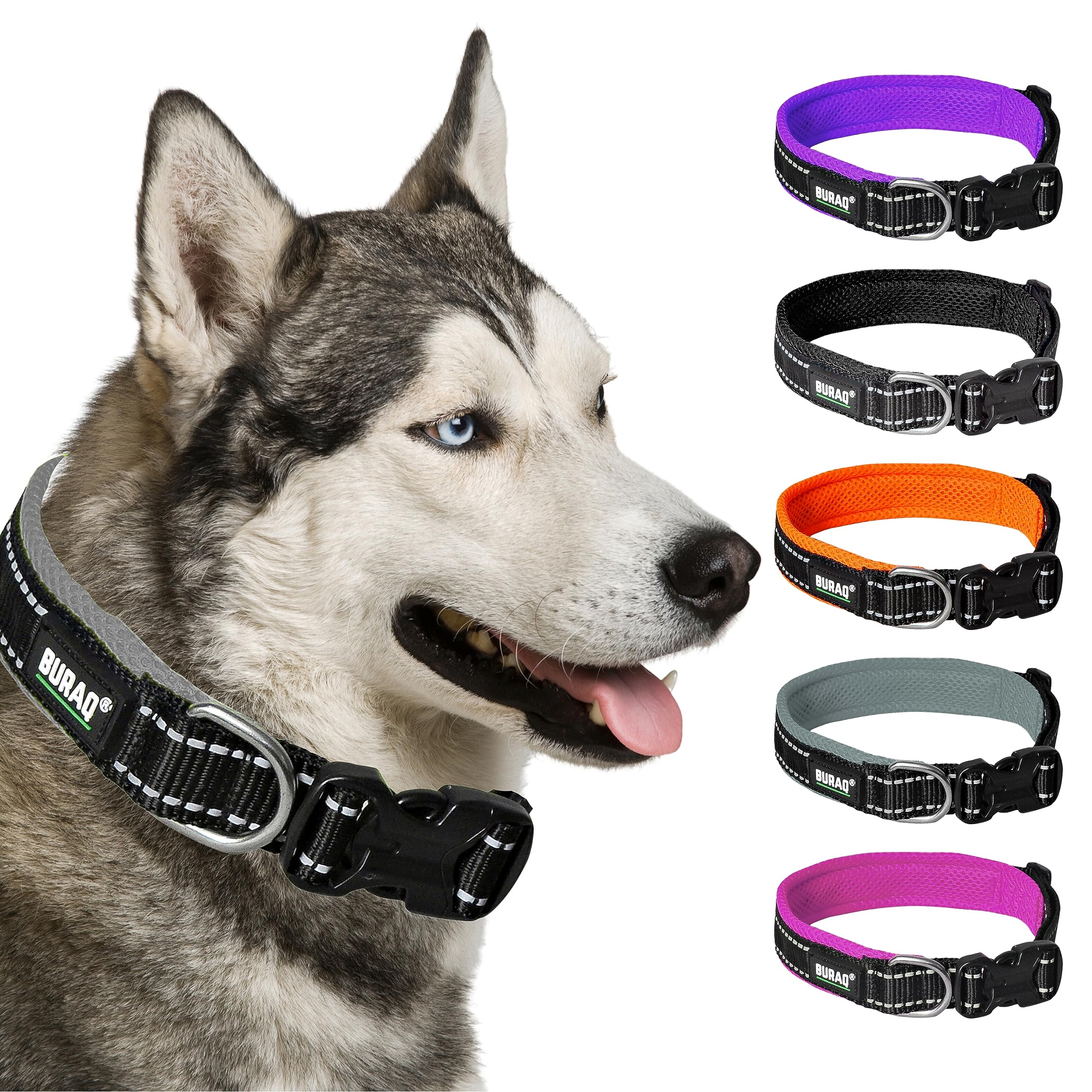Buraq Premium Reflective Padded Dog Collar - Feautures with Adjustable & Durable | Padded Dog Belt | Heavy Metal D Ring & Strong Breakaway Buckle | Reflective Strip | (Large, Grey) (B0CGVFB88B) Amazon Price History, Amazon Price Tracker