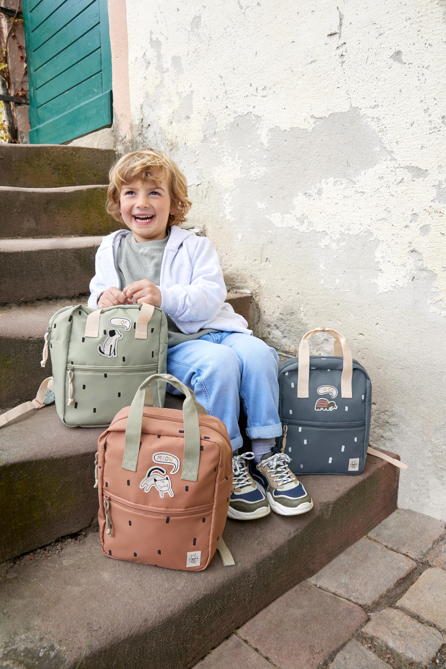 Lässig Sac à dos pour enfants avec sangle de poitrine Sac à dos pour l'école maternelle 28 cm, 5,5 litres, 3 ans/Mini Square Backpack Happy Prints caramel
