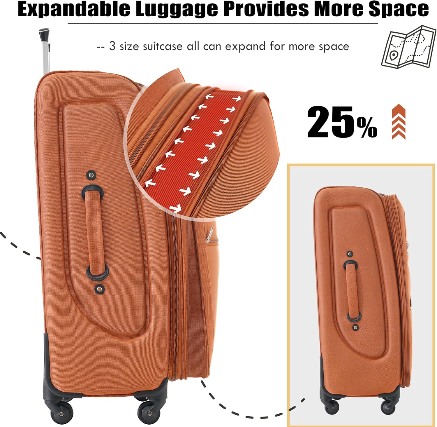 Merax Luggage Set, Softside Suitcase 3 Piece, Expandable Lightweight Luggage Sets with Duffel Bag 22" 26" 30" Suitcase with Wheels TSA Lock,Orange