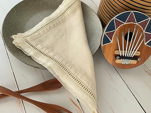 Miniatura 4 de Eight Owls Servilletas de lino  Juego de 4  Borde de flecos de punto vainica  20 x 20 pulgadas  100% lino francés  Servilletas de tela de lino puro,