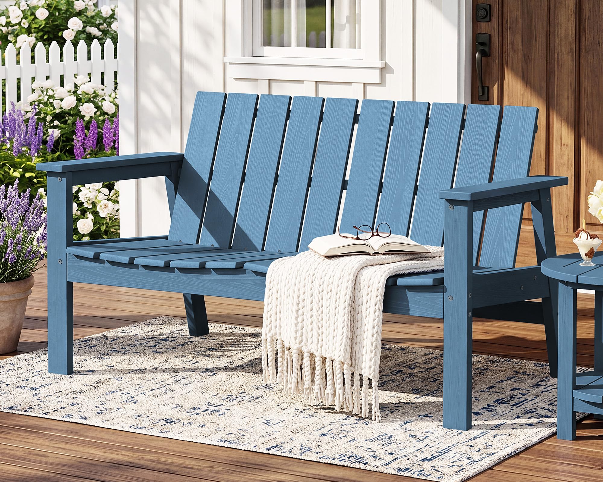 SERWALL 2-Person HDPE Outdoor Bench, 660 lbs Capacity, All-Weather, Navy