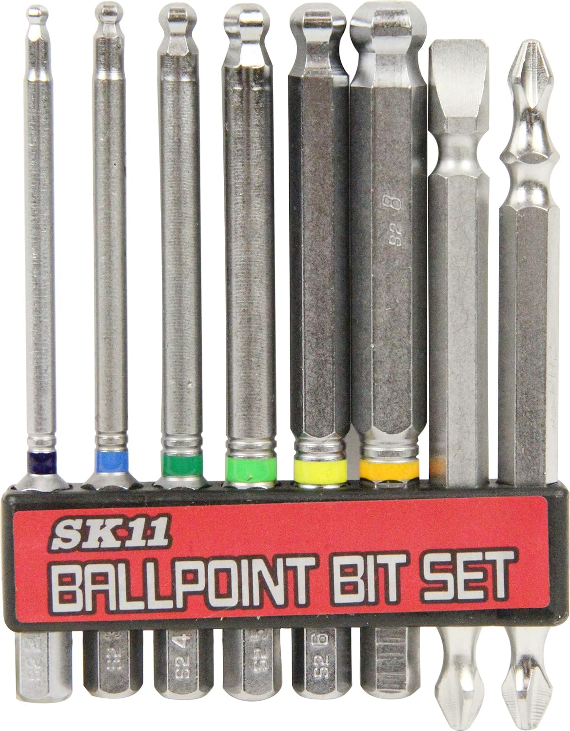 SK11 BS-21N Hex Ball Point Bit 8 Piece Set 3.2 inches (82 mm) Hex Shaft 0.25 inches (6.35 mm)