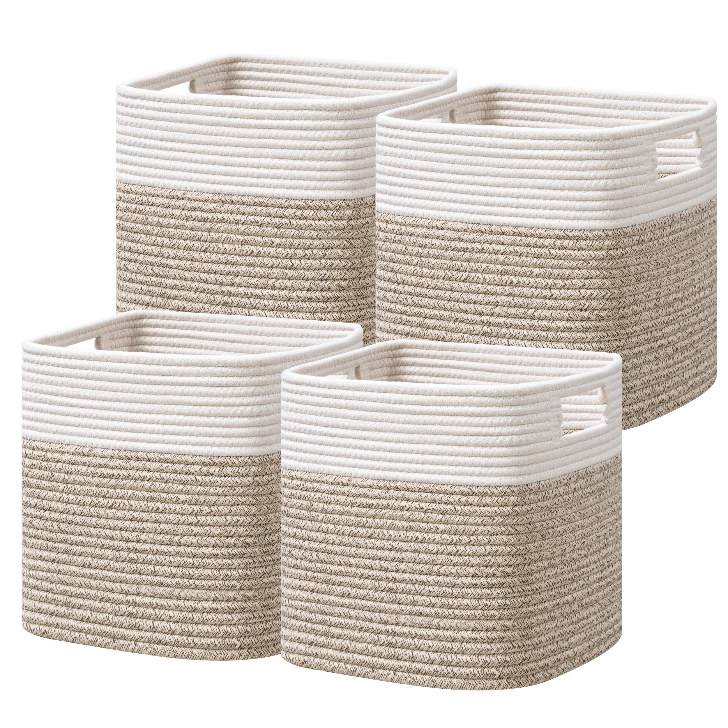 UBBCARE Zestaw 4 kostek do przechowywania – 30 x 30 x 33 cm, bawełniany kosz linowy na półki, zabawki, książkę, kosz do przechowywania kostek z uchwytami, tkany kosz do przechowywania, do organizacji