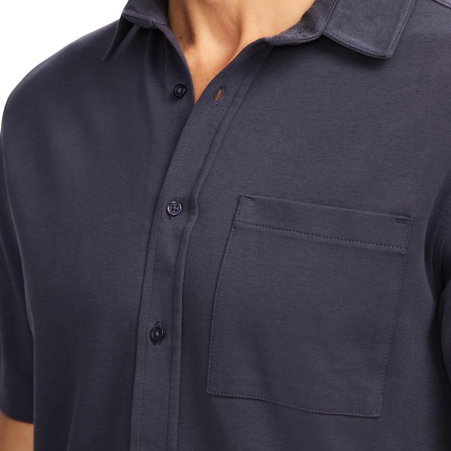 SAKS Fifth Avenue Men’s Short Sleeve Cotton Knit Button‑Down Shirt