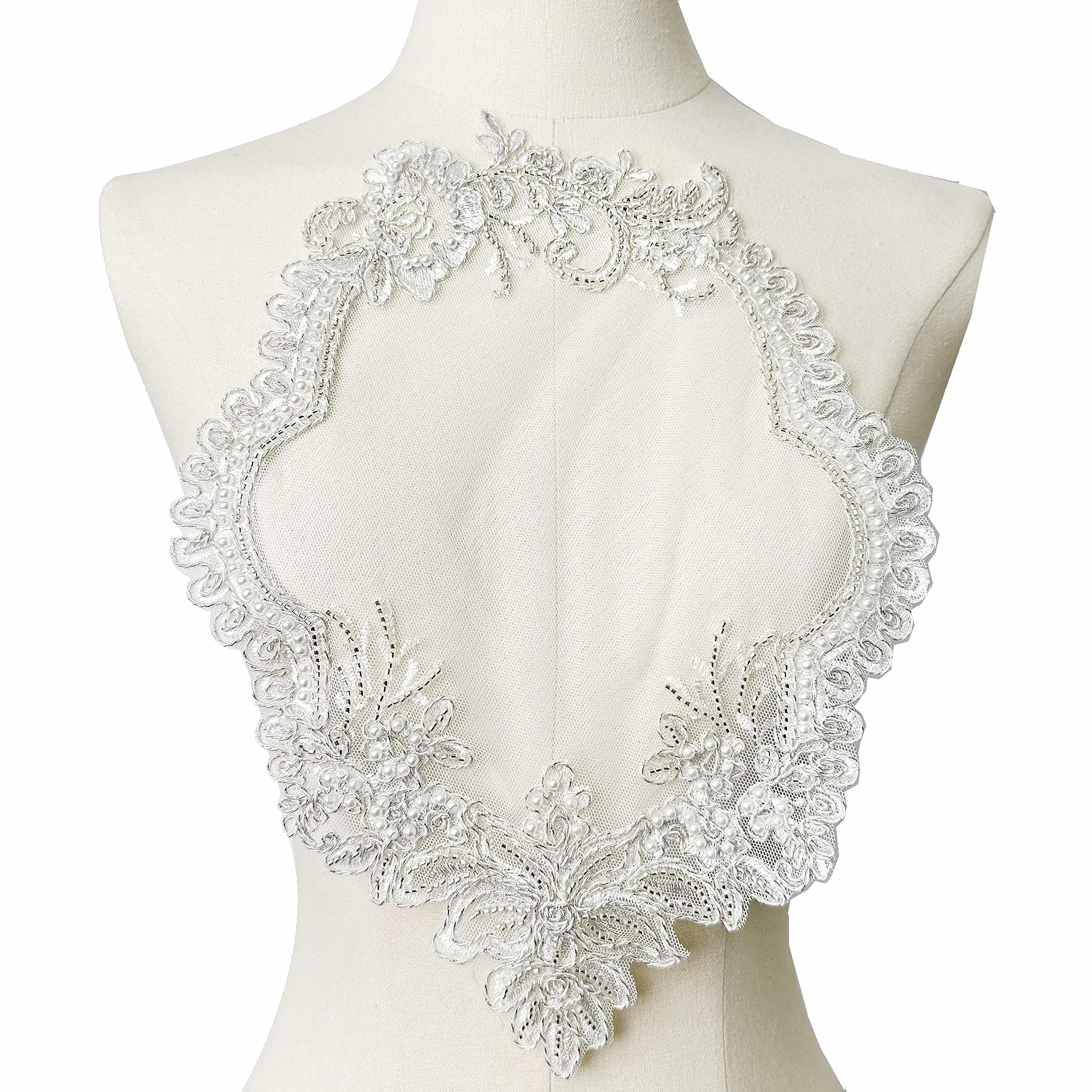 TATEELYGold Silver Beads Flower Patches Embroilery Heart Appliques Sew on Flowers Patch for DIY Handmade Clothing Wedding Evening Dress Curtains Decor (Style 7)