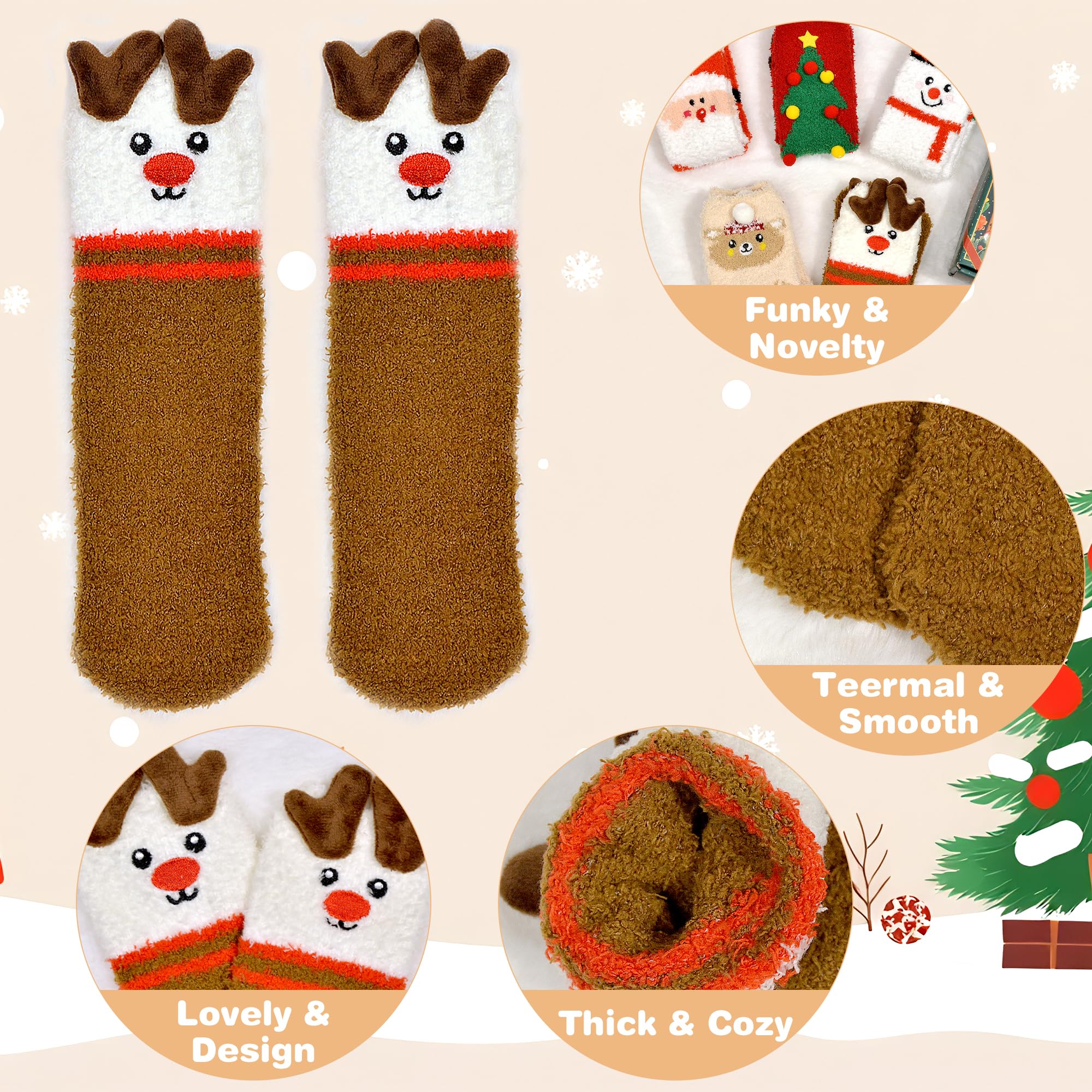 Gofriipai - Calcetines mullidos de Navidad para mujeres y niñas, 5 pares de calcetines lindos con caja de regalo de Navidad
