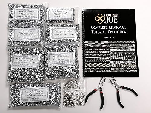 Miniatura 3 de Kit completo de malla de cadena libro tutorial de 20 tejidos, más de 23,000 anillos (más de 4 libras), cierres y herramientas