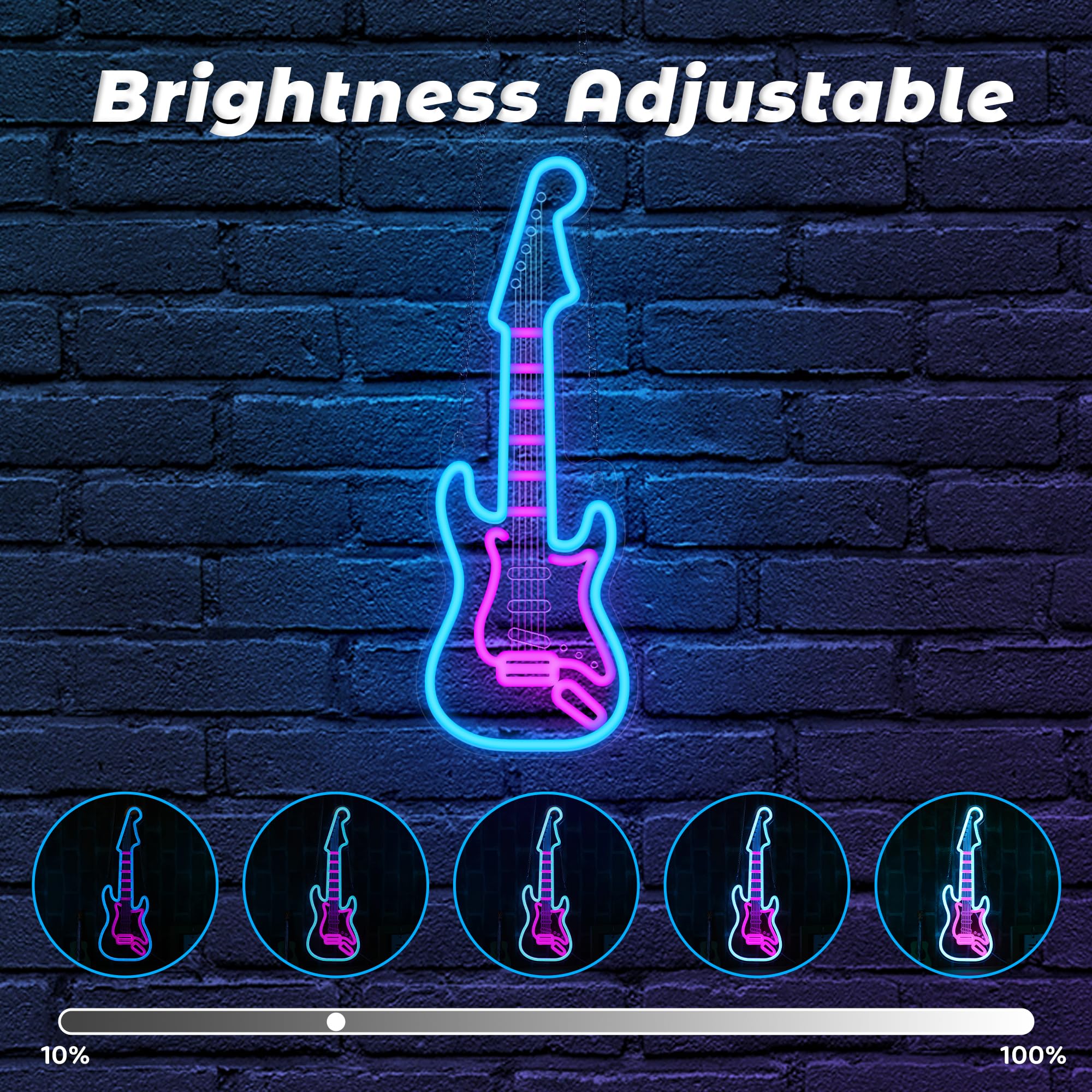 CoolGift Mart Electric Guitar Neon Light, Dimmable LED Guitar Neon Wall Sign USB Powered - Image 2