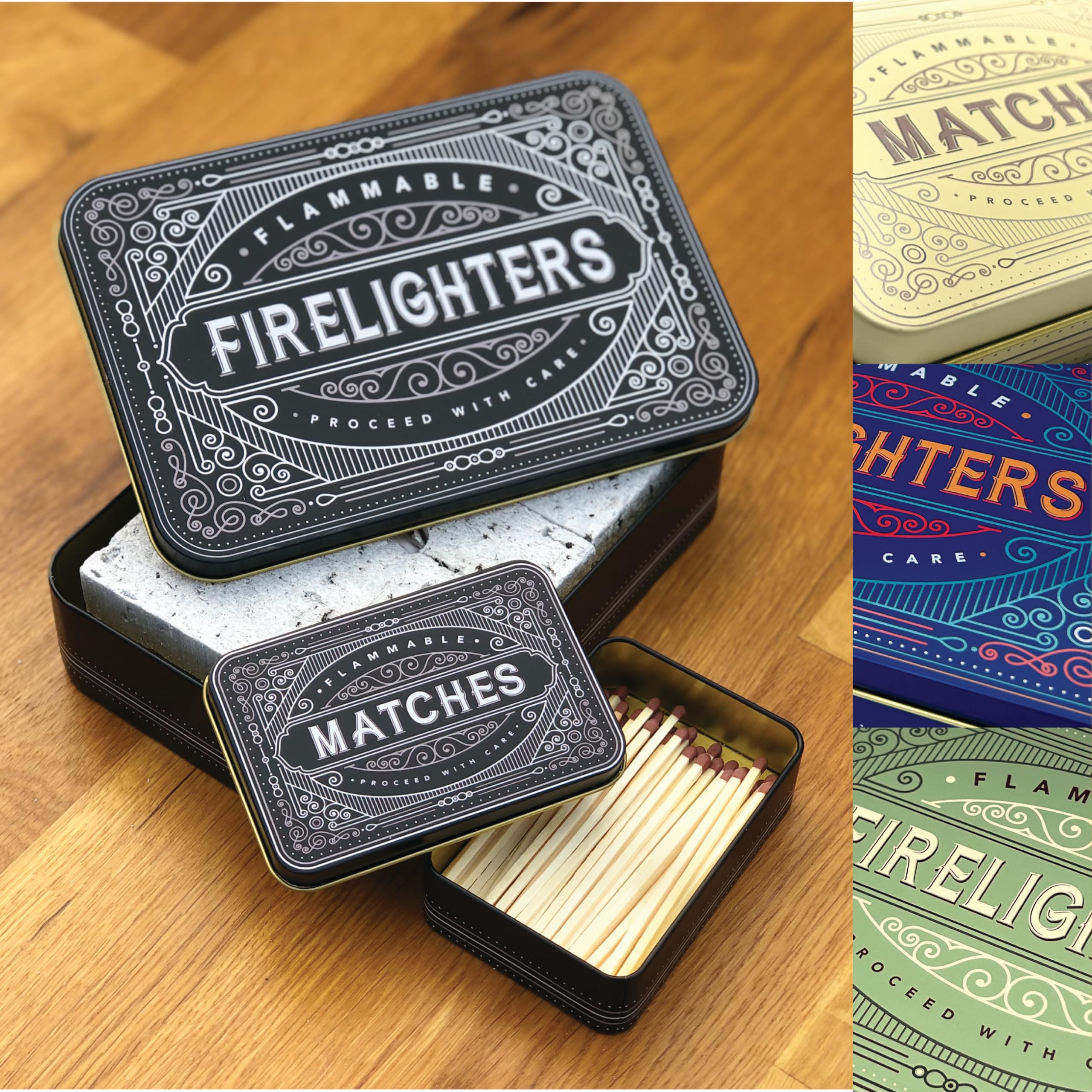 TINIT Firelighter and Match Tin Set (Black)