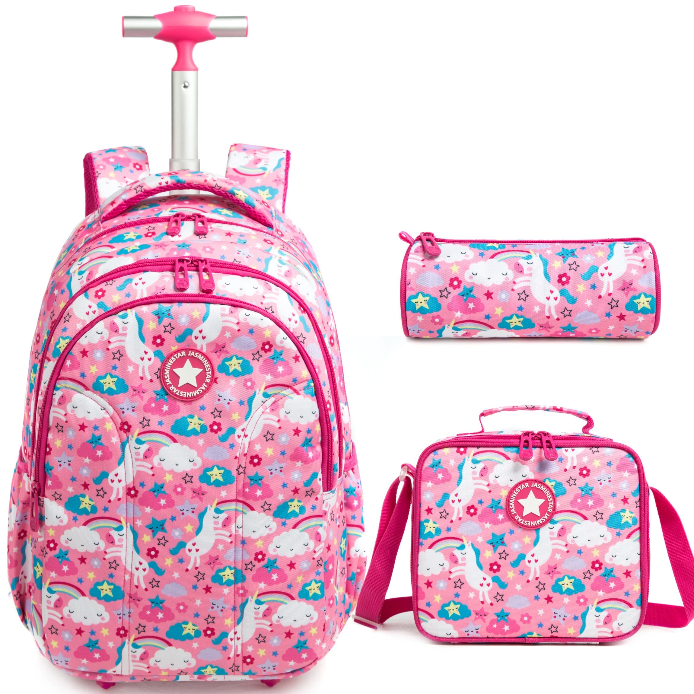 JasminestarJasminestar Rolling Backpack for Girls 18inch with Lunch Bag and Pencil Case, Lightweight School Bookbags for Boys and Girls