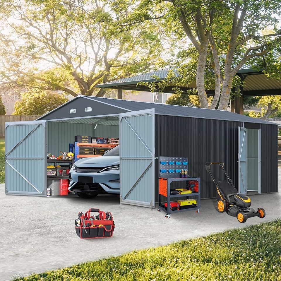 GOWE 13x20FT Outdoor Storage Shed, Large Metal Garage Shed for Car, Truck, Bike, Lawnmower, Backyard Tool