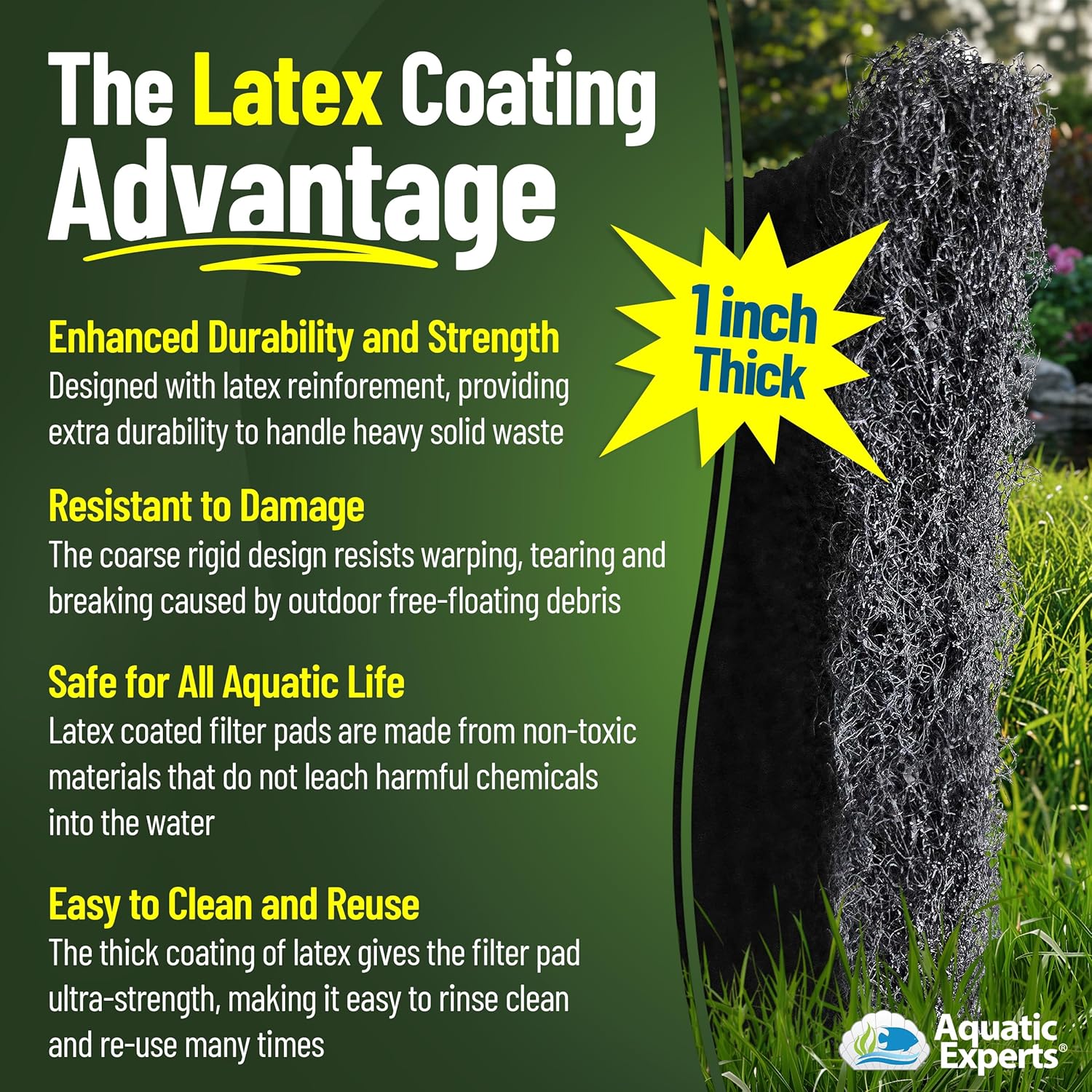 Aquatic Experts Classic Koi Pond Filter Pad COARSE – Bulk Roll Pond Filter Media, Rigid Ultra-Durable Latex Coated Fish Pond Filter Material US (12" x 72", Coarse (Black))