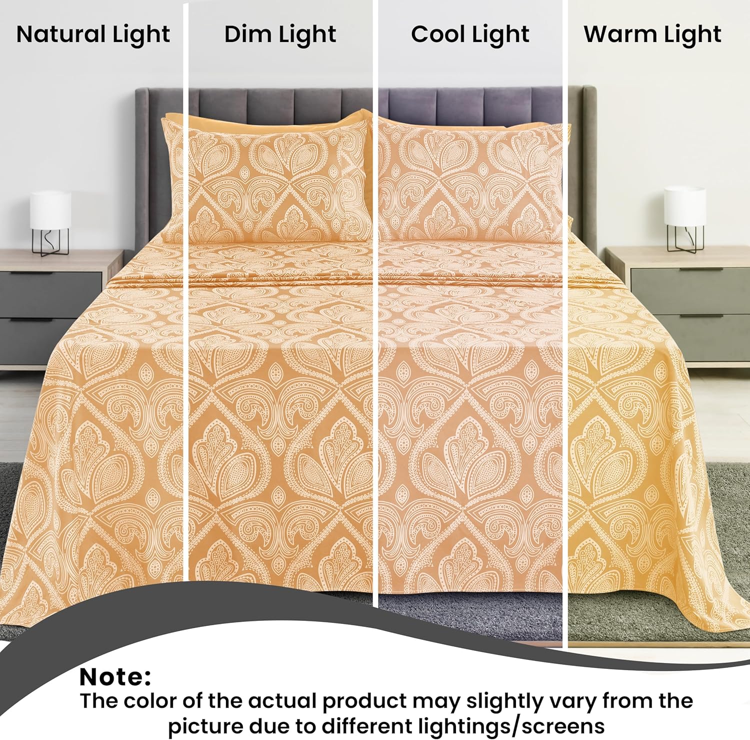 Ultra Soft Wrinkle-Free Microfiber Paisley King Sheet Set, Breathable Boho Bed Sheet Set – 16" Deep Pocket Fitted Sheet, Flat Sheet & 4 Pillowcases, Juegos de Sábanas, OEKO-TEX - Taupe - Image 6