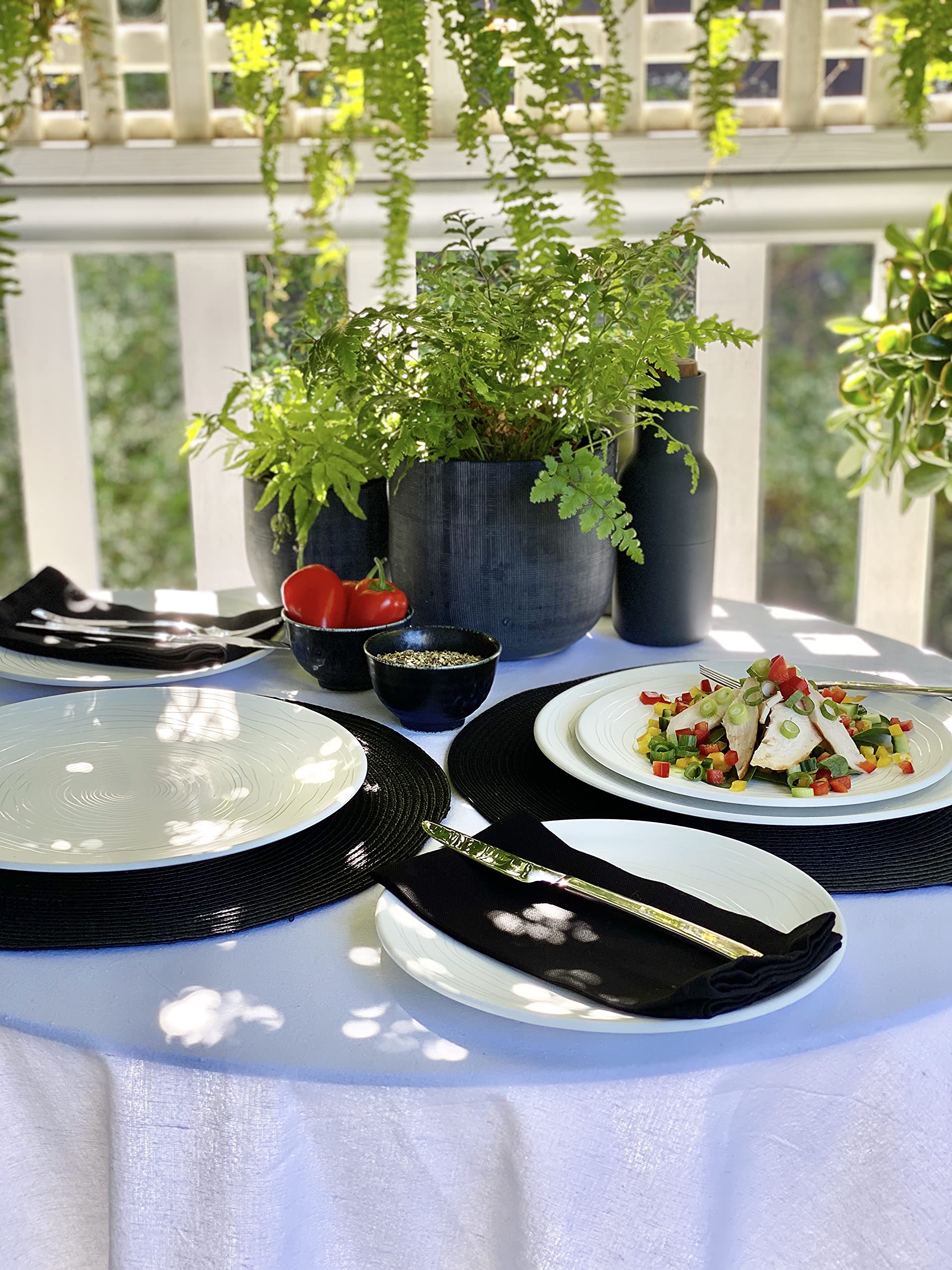 Bzyoo 12 Piece White Melamine Dinnerware Set Durable Easy To