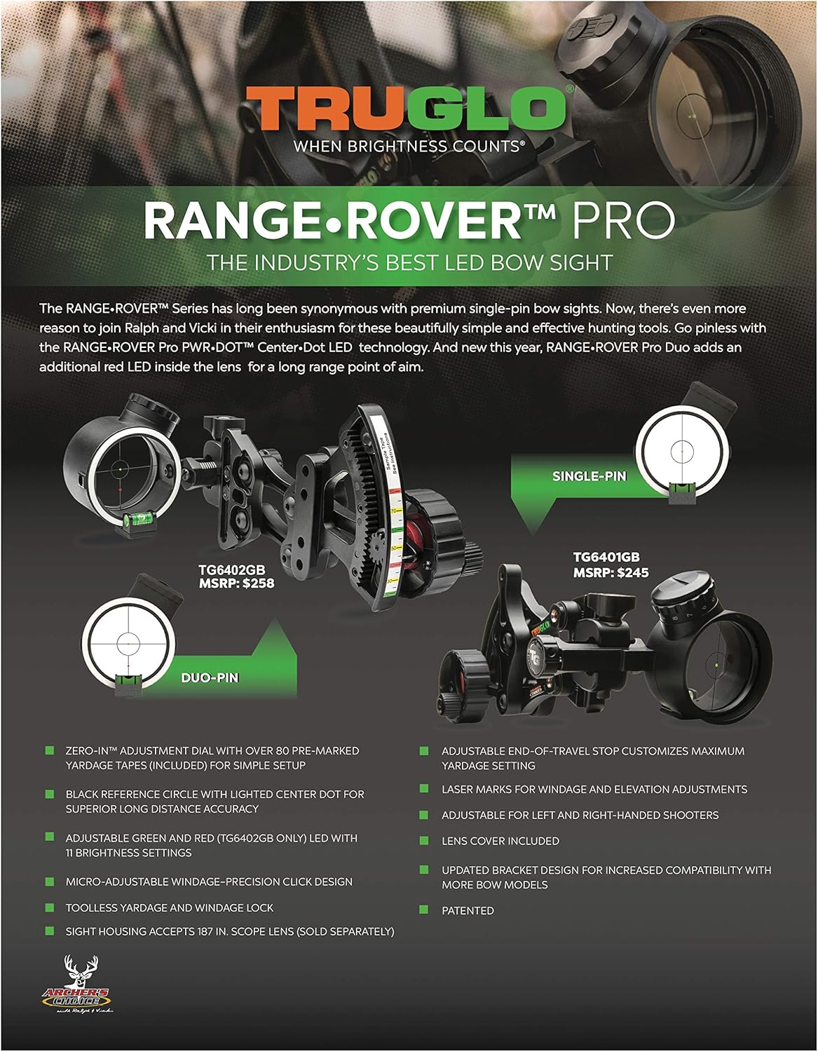 TRUGLO RANGE-ROVER PRO LED Bow Sight, 2-Dot : Sports & Outdoors