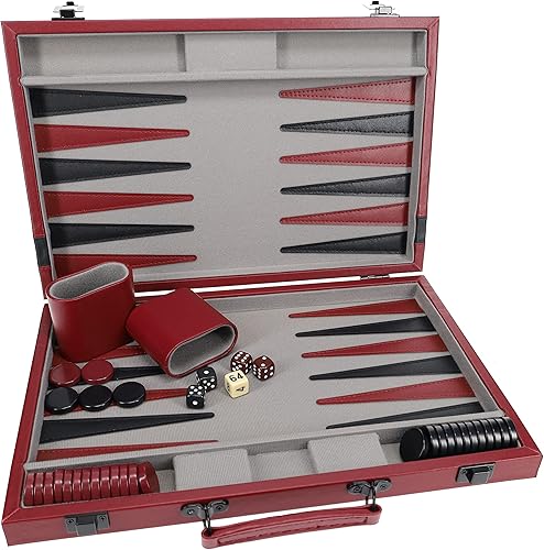 Miniatura 6 de WE Games Juego de backgammon, estuche de cuero sintético burdeos/negro, 18 x 11 pulgadas. Cerrado; 22 x 18 pulgadas. Abierto, juegos de mesa
