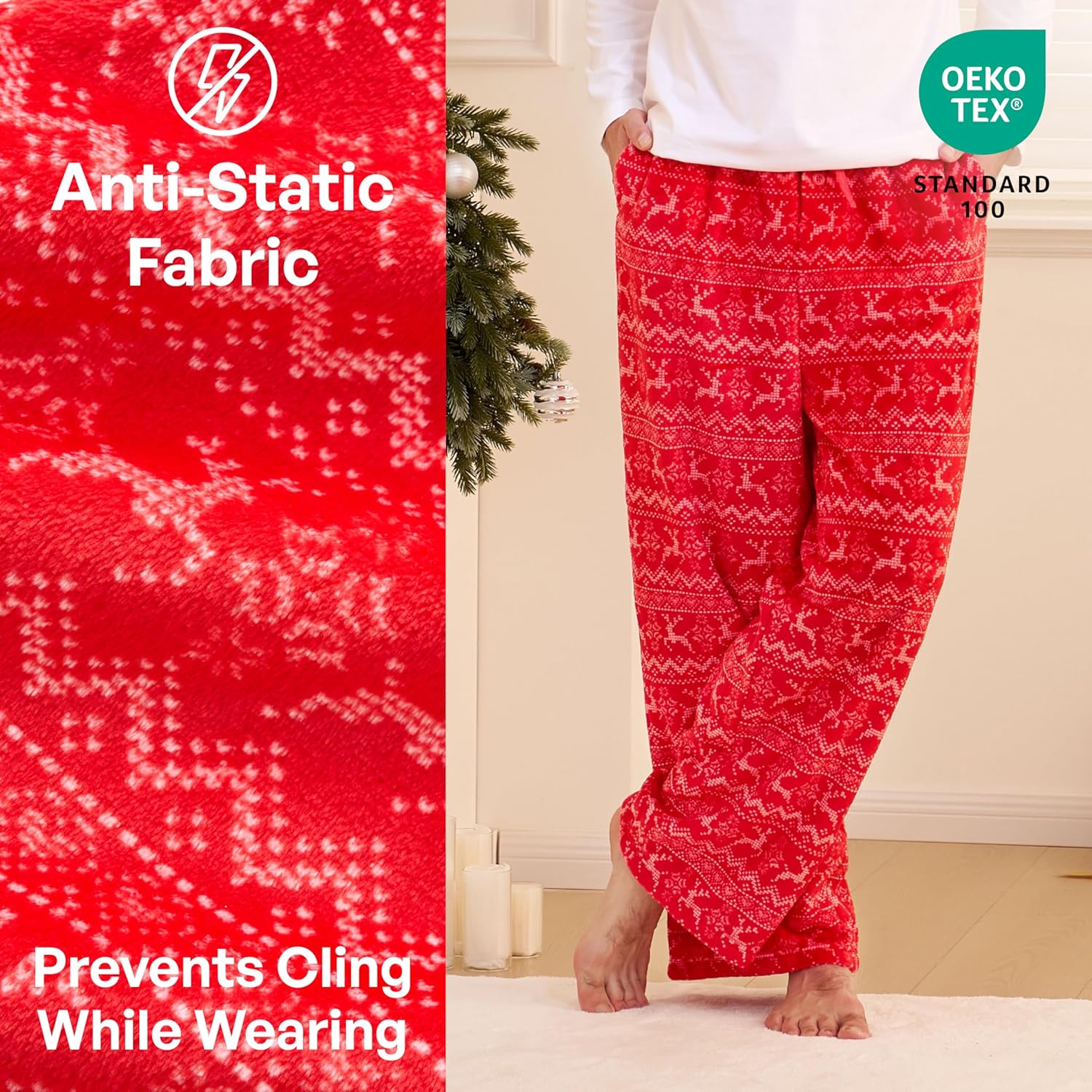 Giggling Getup Mens Pajama Pants Soft Flannel Fleece Pajama Bottoms Sleep & Lounge Pants with Pockets and Drawstring - Image 3