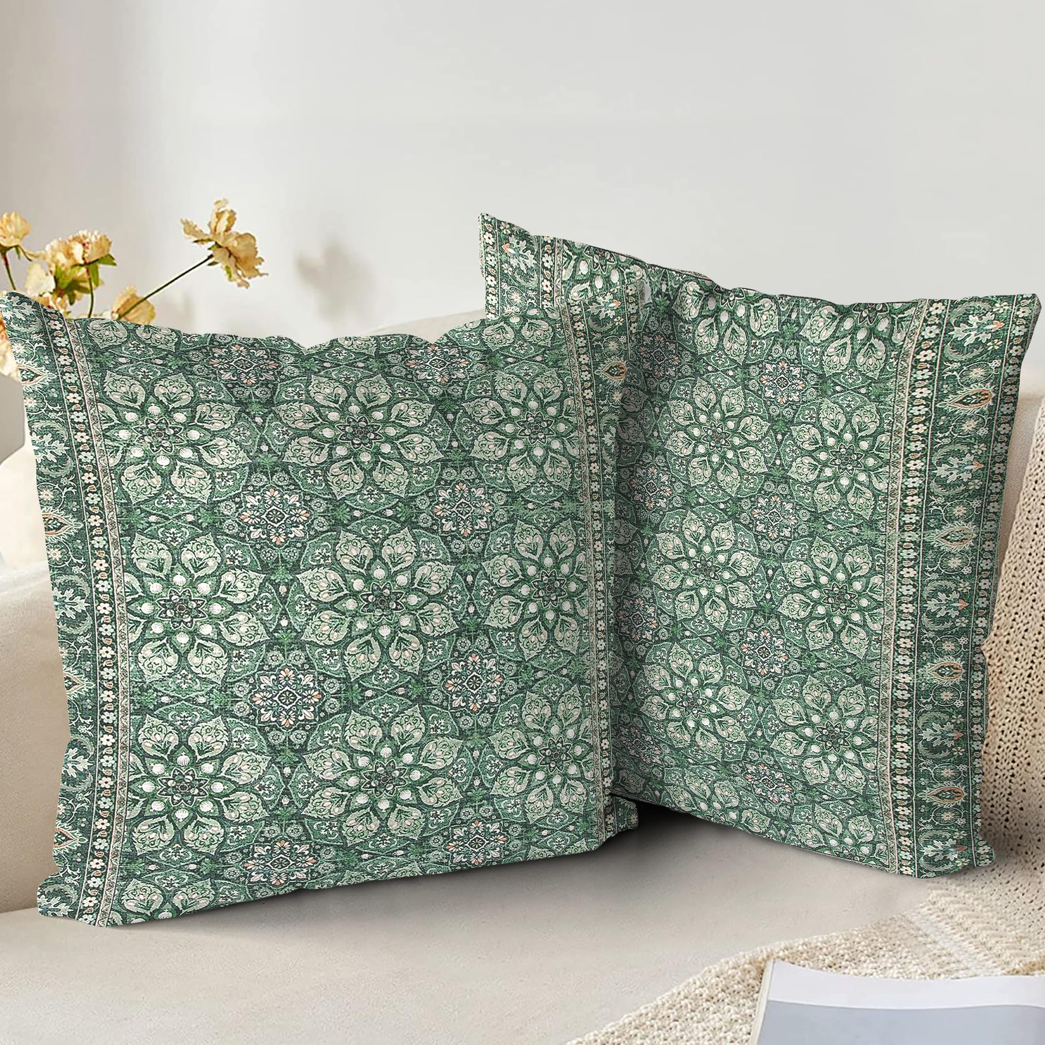 XPHZZL Pack of 2 Soft Decorative Cushion Covers 60cm x 60cm Square Throw Pillow Case Boho Style Pillowcases for Sofa Bedroom Outdoor Patio Garden with Invisible Zipper 24 x 24 Inch-Cyan Flower