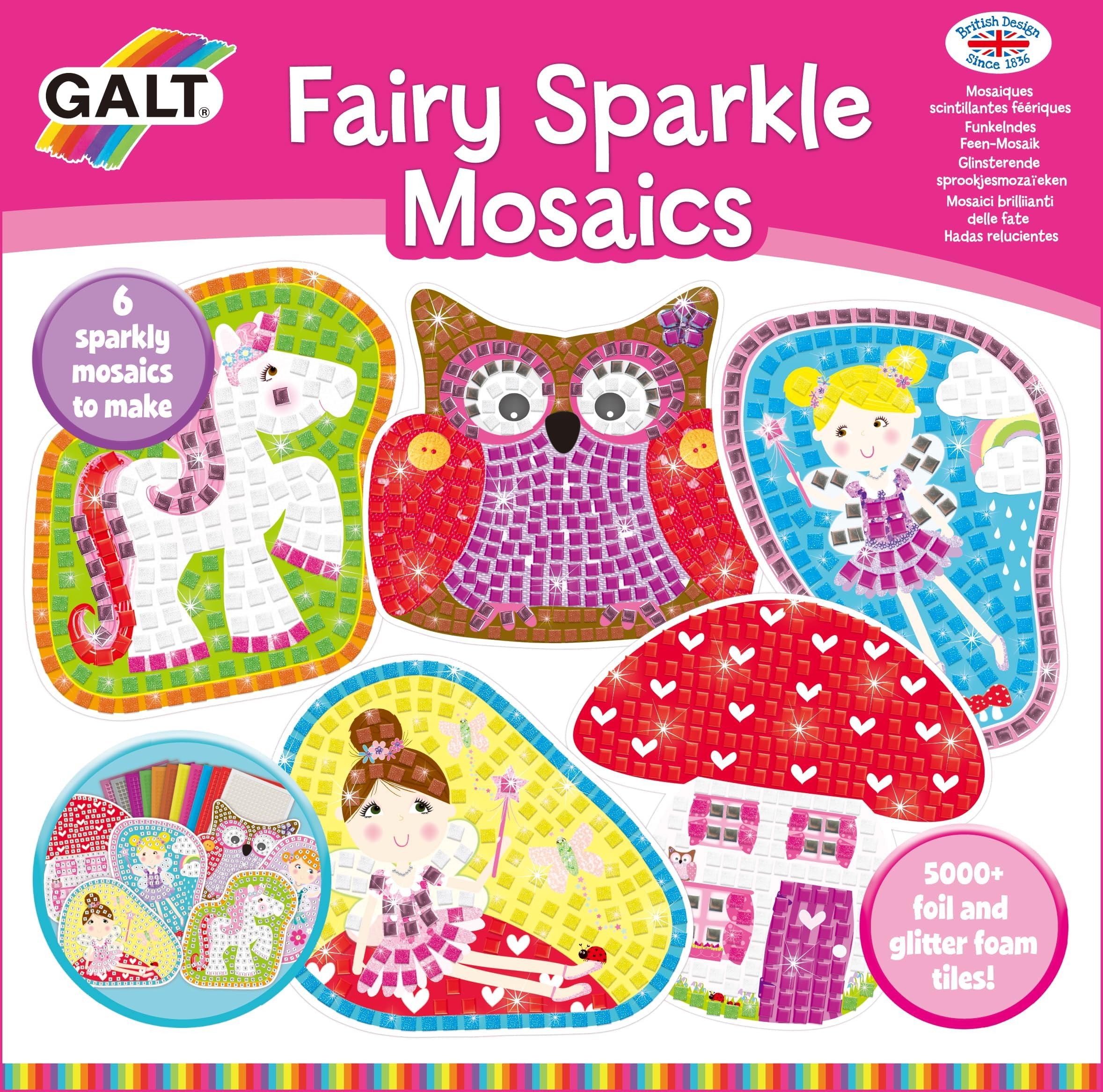 Fairy Sparkle Mosaics -Childrens Glitter Mosaic Set,Arts and Crafts Kit for Kids,Colourful Design Tile by Number Pictures and 5000Plus Self-Adhesive Glitter and Foil Foam Tiles -Ages 5 Years Plus