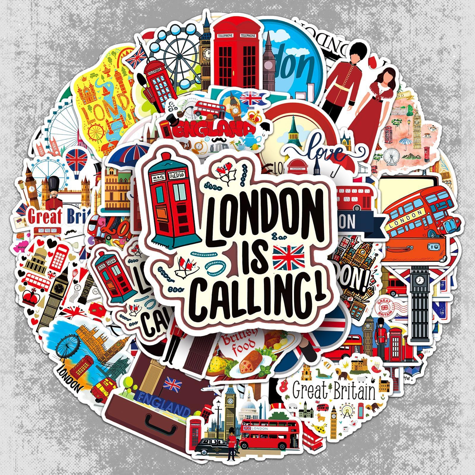 50 Pcs UK England Travel Vinyl Stickers,British Theme Graffiti Stickers,Vinyl Waterproof Sticker for Kids Teens Girls,for Phone Laptop Bottles Skateboard Computer Phone Luggage Guitar Gifts Sticker - Image 2