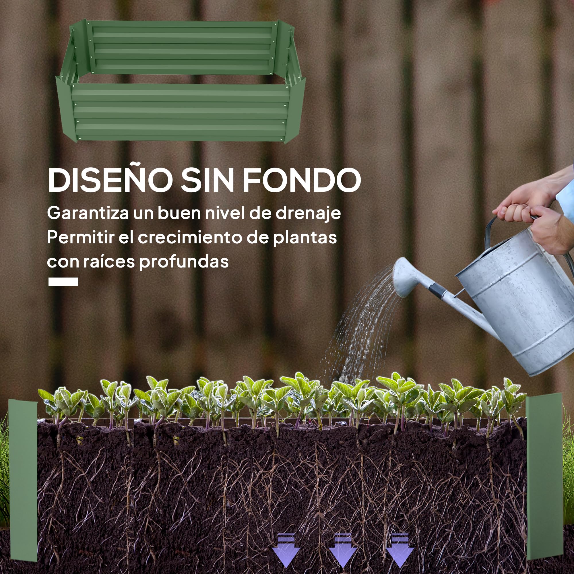 Outsunny 2 Jardineras Exterior Grandes Acero Galvanizado 100x50x30 cm Verde | Huertos Urbanos, Maceteros Exterior Elevados para Plantas, Flores, Terraza, Resistente a la Intemperie