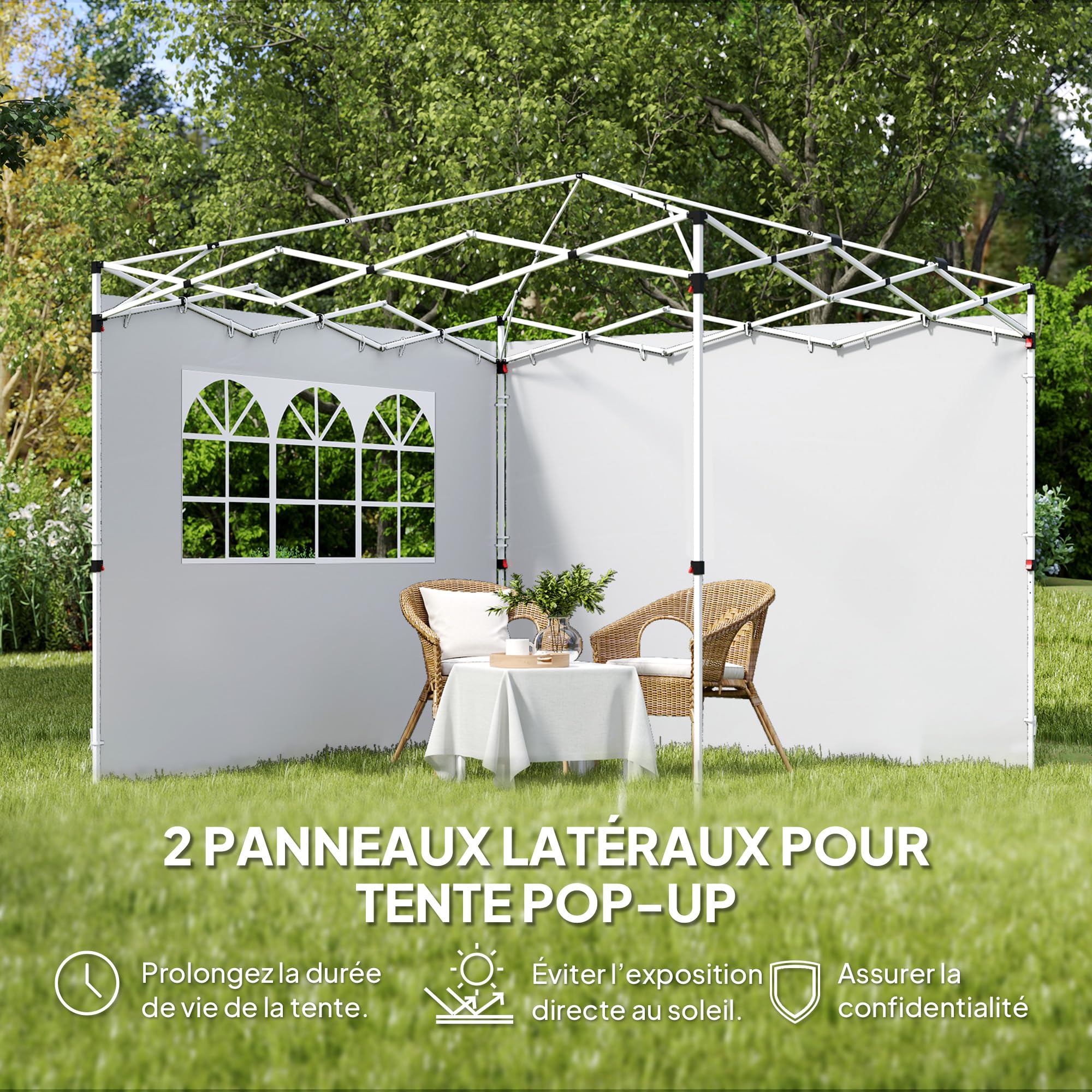 Outsunny Parois latérales pour tonnelle 3 x 3 m Panneaux pour pavillon avec fenêtre Lot de 2 Tissu Oxford 210D Blanc