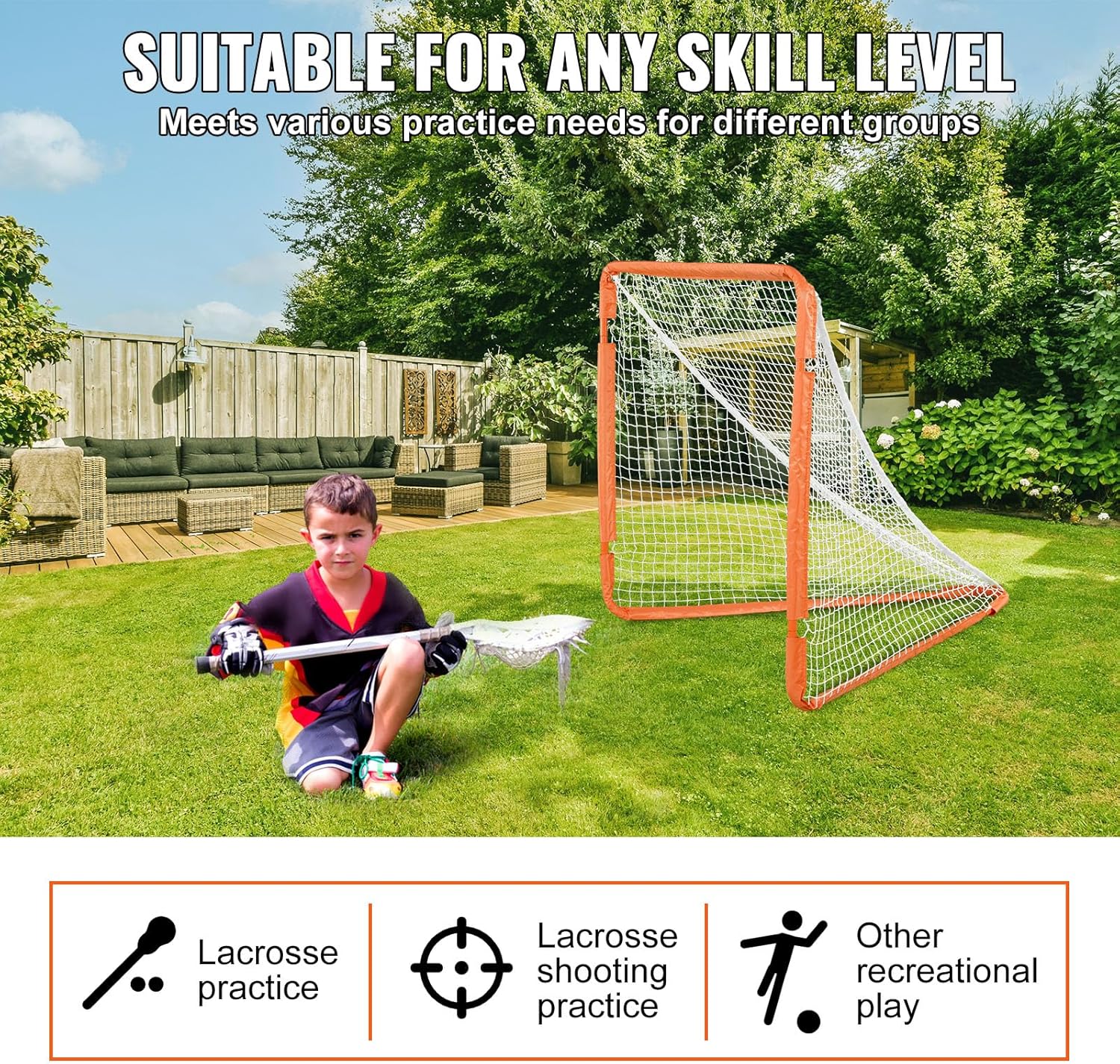 VEVOR Portable Lacrosse Goal - Complete Training Accessory Set with Extended Coverage for Youth and Adults 4' x 4' Steel Rod