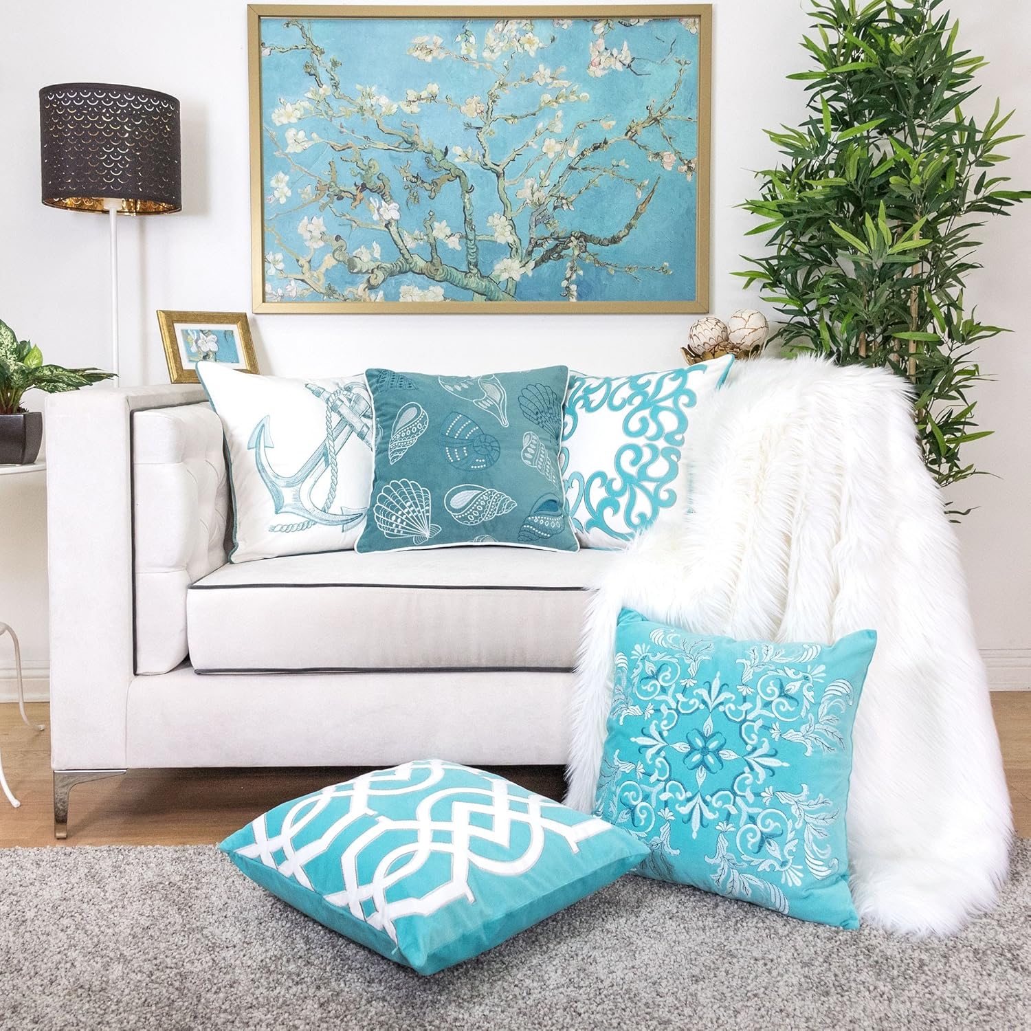 Homey Cozy Seashell Accent Pillow, Teal, Insert & Cover, 20"x20"