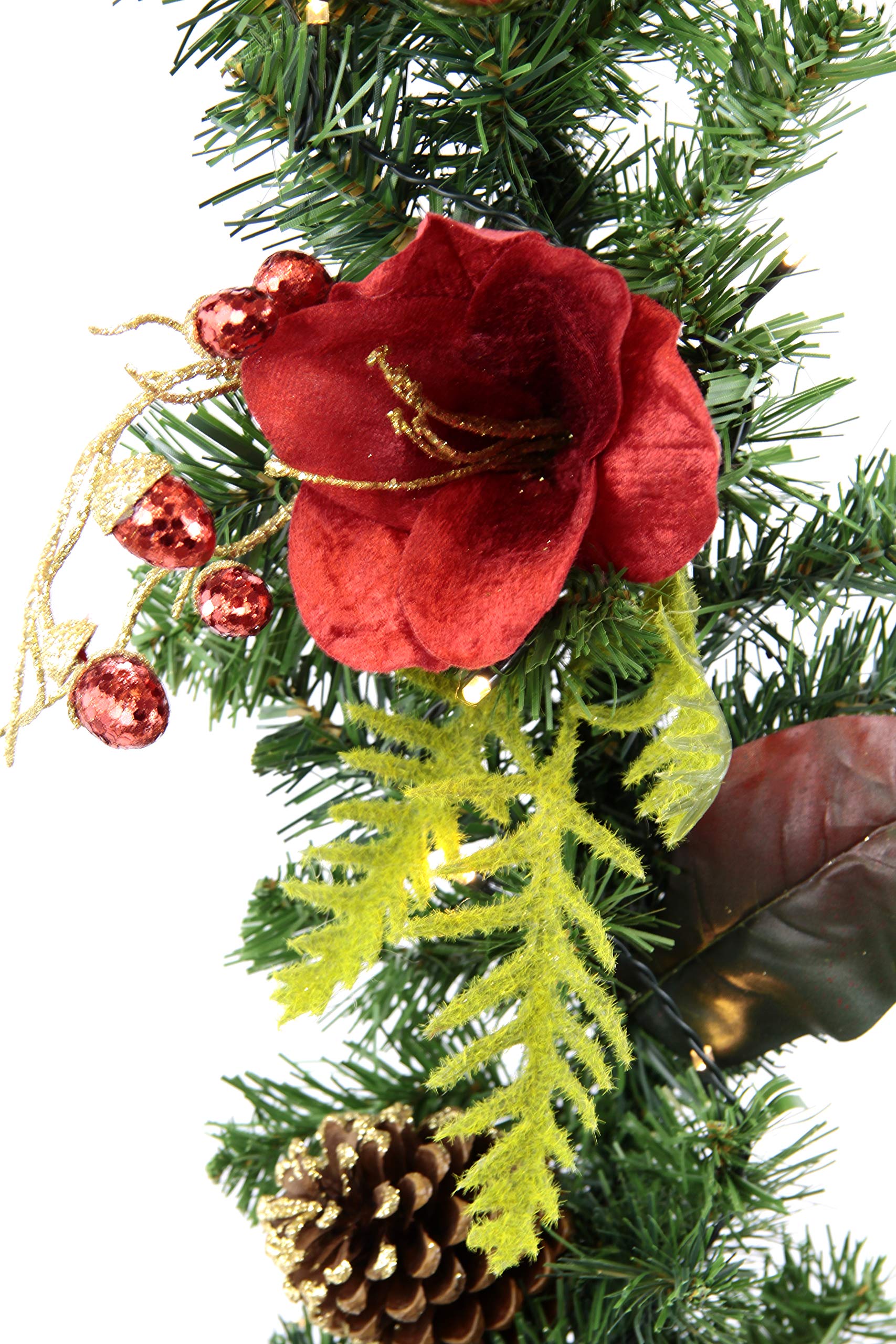 Girlande mit künstlichen Blumen Amaryllis Tanne Zapfen Beeren Blätter Feder Glitzer mit LED Beleuchtung batteriebetrieben Deko Weihnachten Treppe Kamin Möbel Wand Tür Innen X'Mas Weihnachtsgirlande
