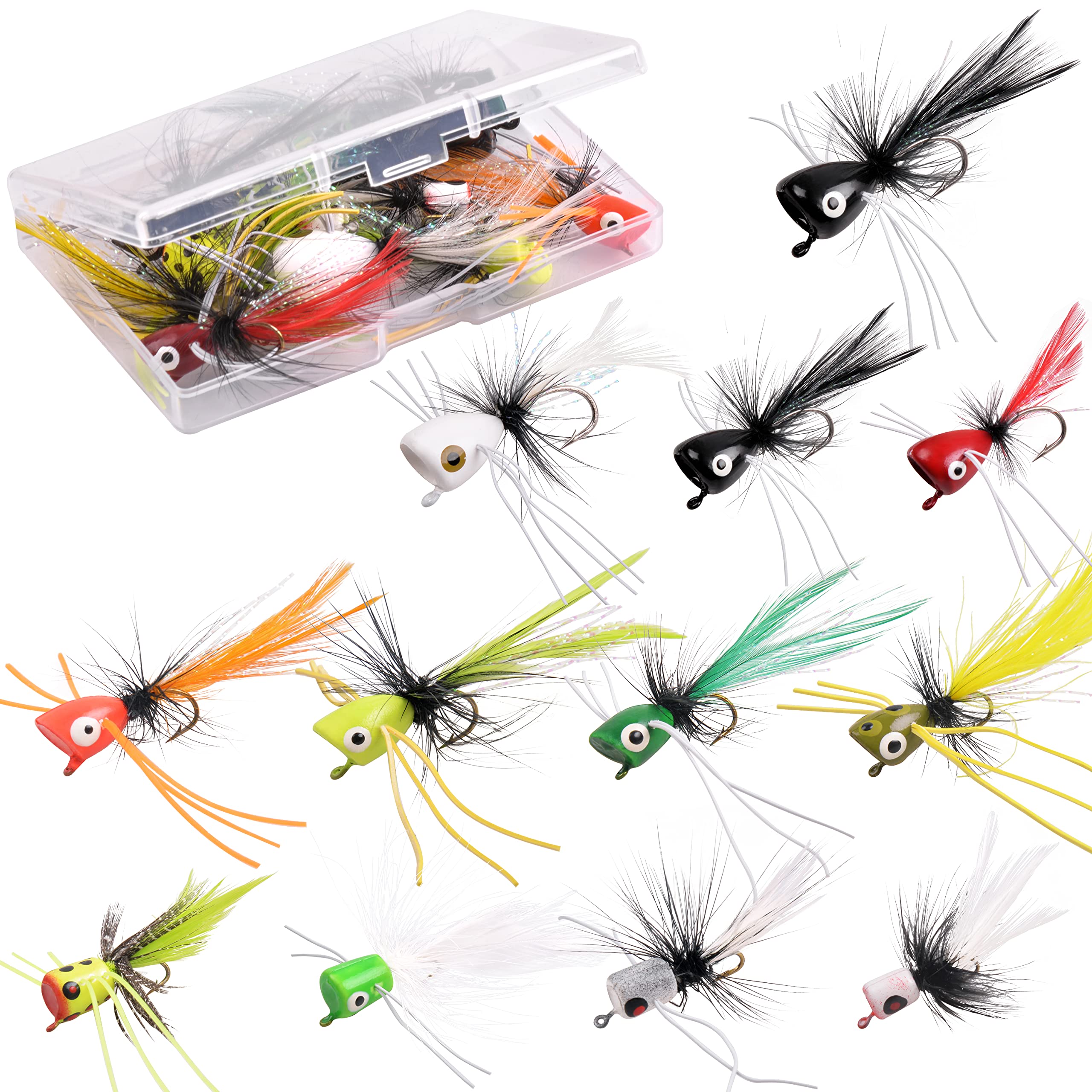 Dry Fly Fishing Popper Lure Kit, 12Pcs Fly Bug Lures Steelhead Flies Bass Bug Poppers Flies Trout Fly Fishing Flies Lure Assortment for Bass Panfish Bluegill Trout Salmon : Sports