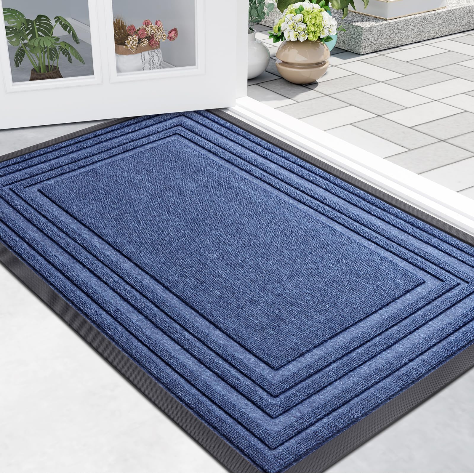 Buganda Front Door Mat Indoor Outdoor Entrance, Non-Slip Natural Rubber Doormats, Easy Clean, Low Profile, Dirt Trapper Entryway Floor Mats for