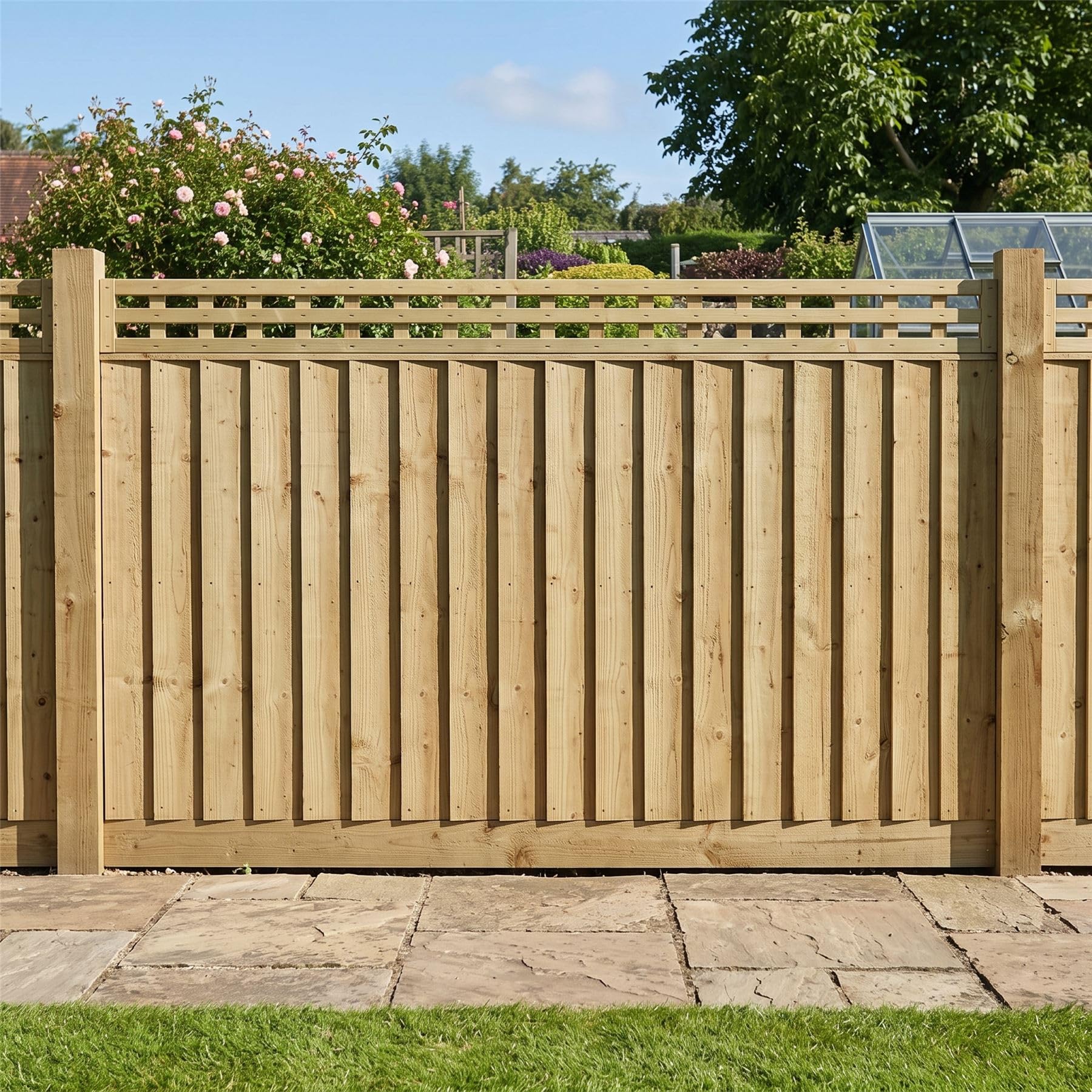 Privacy Fence Panel Topper 6ft x 0.5ft Square Garden Trellis Wooden 4pk | 182.8cm x 16cm, Flat Top Lattice Fencing, Wall-Mount or Add Extra Height, Treated, Ideal Support for Plants & Vegetables