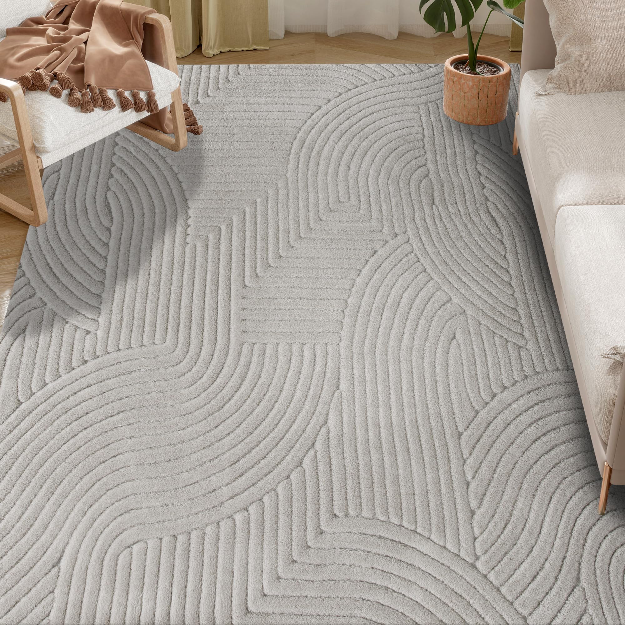 HOMCOM Alfombra Salón 230x160 cm Alfombra Pelo Corto Estilo Moderno Gris | Base Antideslizante, Tejida a Máquina, Tapete, Sala de Estar, Dormitorio, Comedor