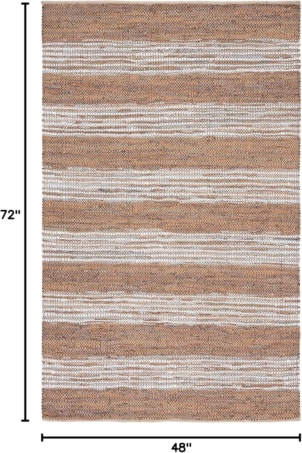 SAFAVIEH Vintage Leather Collection Accent Rug - 4' x 6', Light Brown & Ivory, Handmade Stripe, Ideal for High Traffic Areas in Entryway, Living Room, Bedroom (VTL204T)